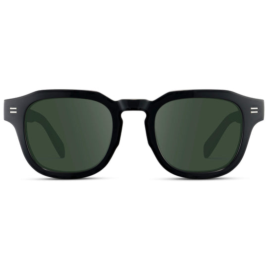 Black / G15 Lens || Men's Square Prescription Eyeglasses with Black Acetate Frame and Green Prescription Lens