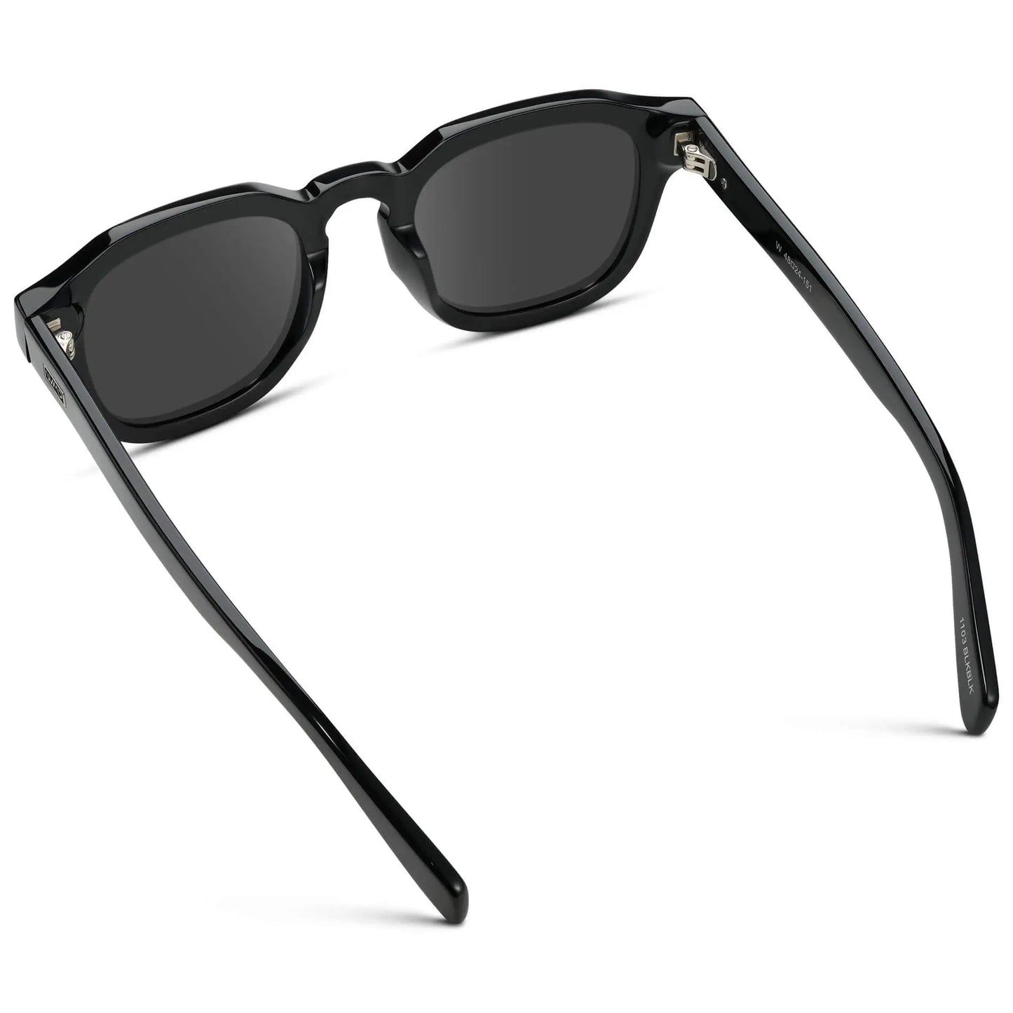 Black / Grey || Back view of Men's Square Prescription Eyeglasses with Black Acetate Frame and Grey Prescription Lens
