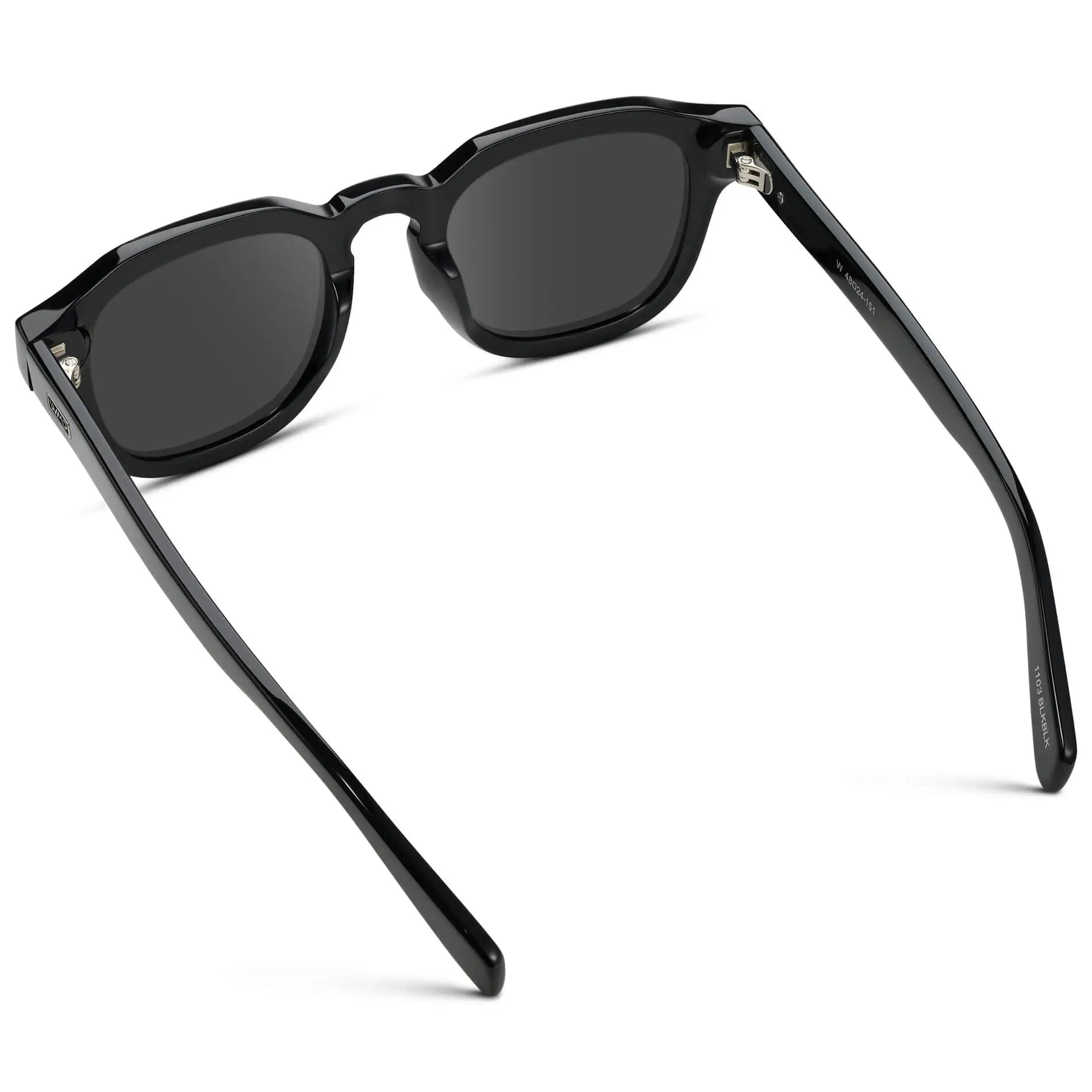 Black / Grey || Back view of Men's Square Prescription Eyeglasses with Black Acetate Frame and Grey Prescription Lens