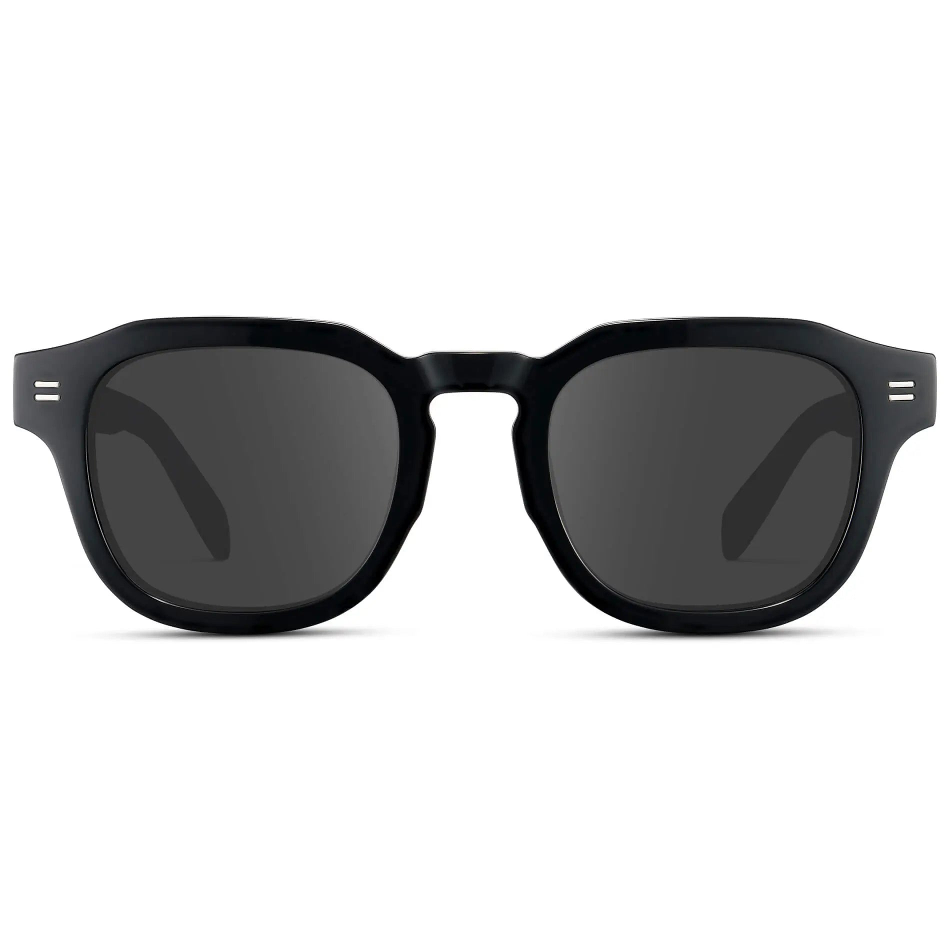 Black / Grey || Front view of Men's Square Prescription Eyeglasses with Black Acetate Frame and Grey Prescription Lens