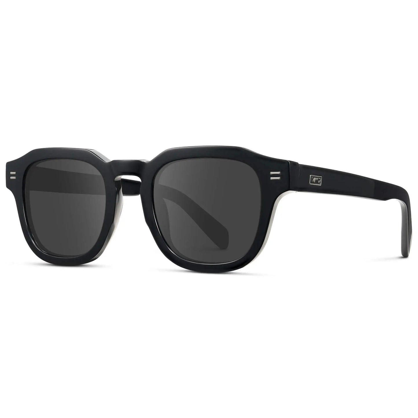 Black / Grey || Side view of Men's Square Prescription Eyeglasses with Black Acetate Frame and Grey Prescription Lens