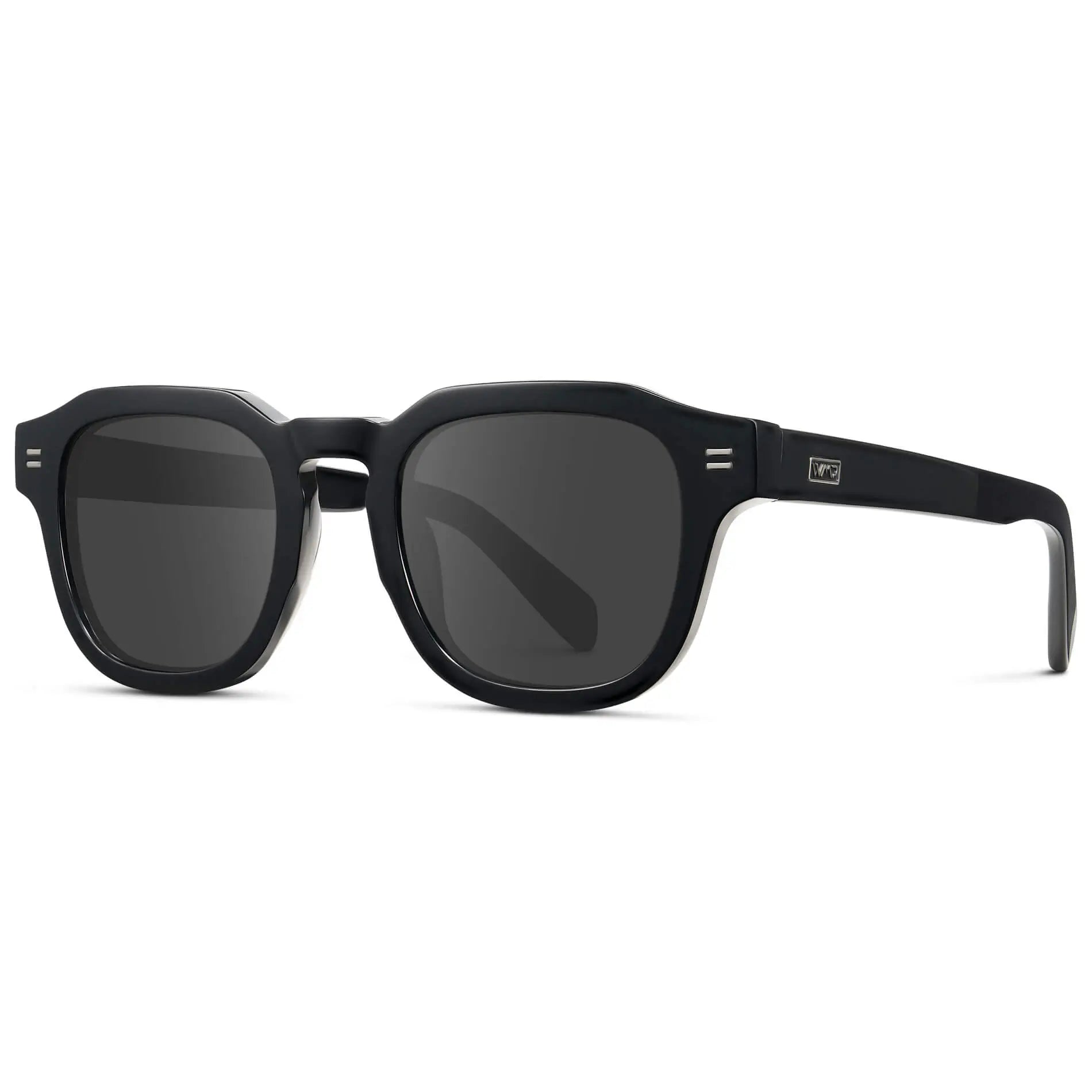 Black / Grey || Side view of Men's Square Prescription Eyeglasses with Black Acetate Frame and Grey Prescription Lens