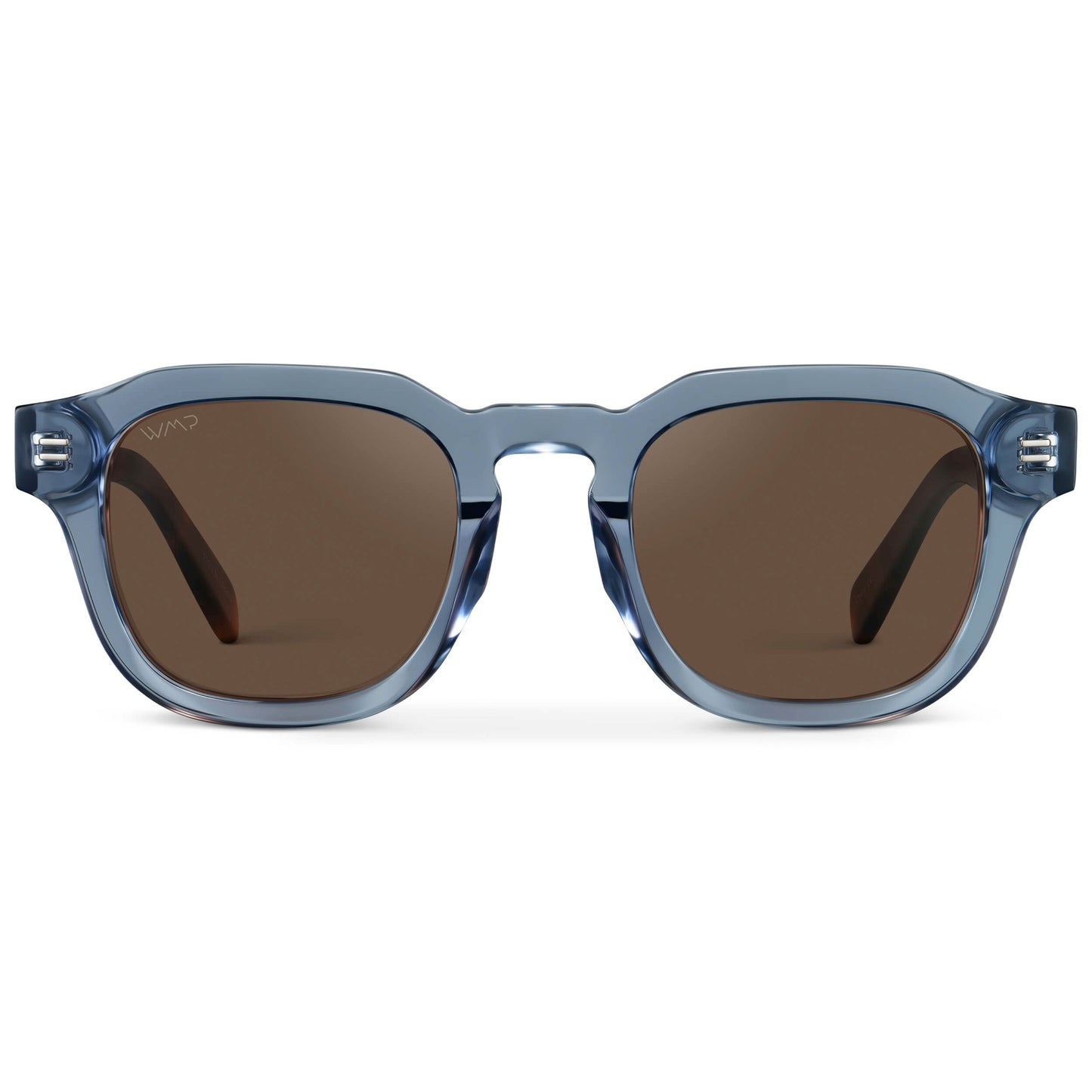 Denim Blue / Brown Lens || Men's Geometric Square Polarized Sunglasses with Blue Acetate Frame and Brown Lens