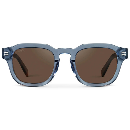 Denim Blue / Brown Lens || Men's Geometric Square Polarized Sunglasses with Blue Acetate Frame and Brown Lens