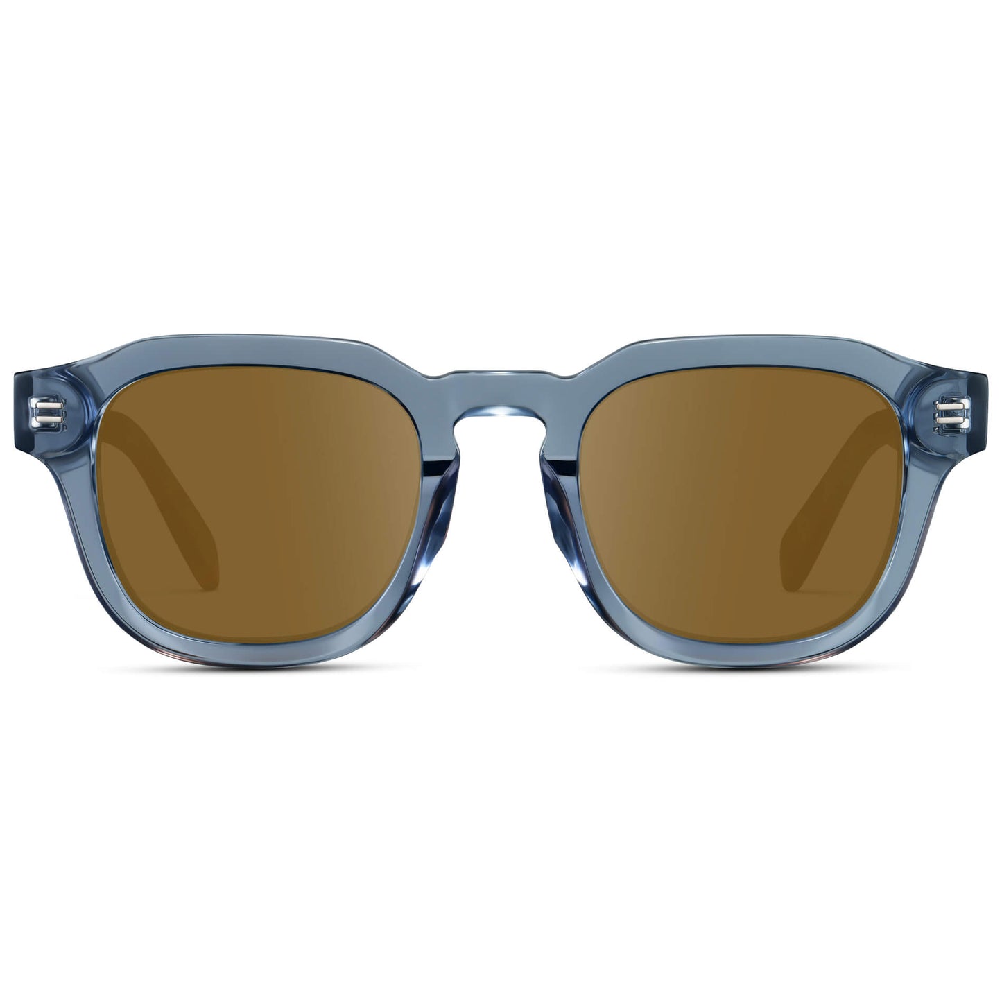Denim Blue / Amber Lens || Men's Square Prescription Eyeglasses with Blue Acetate Frame and Brown Prescription Lens
