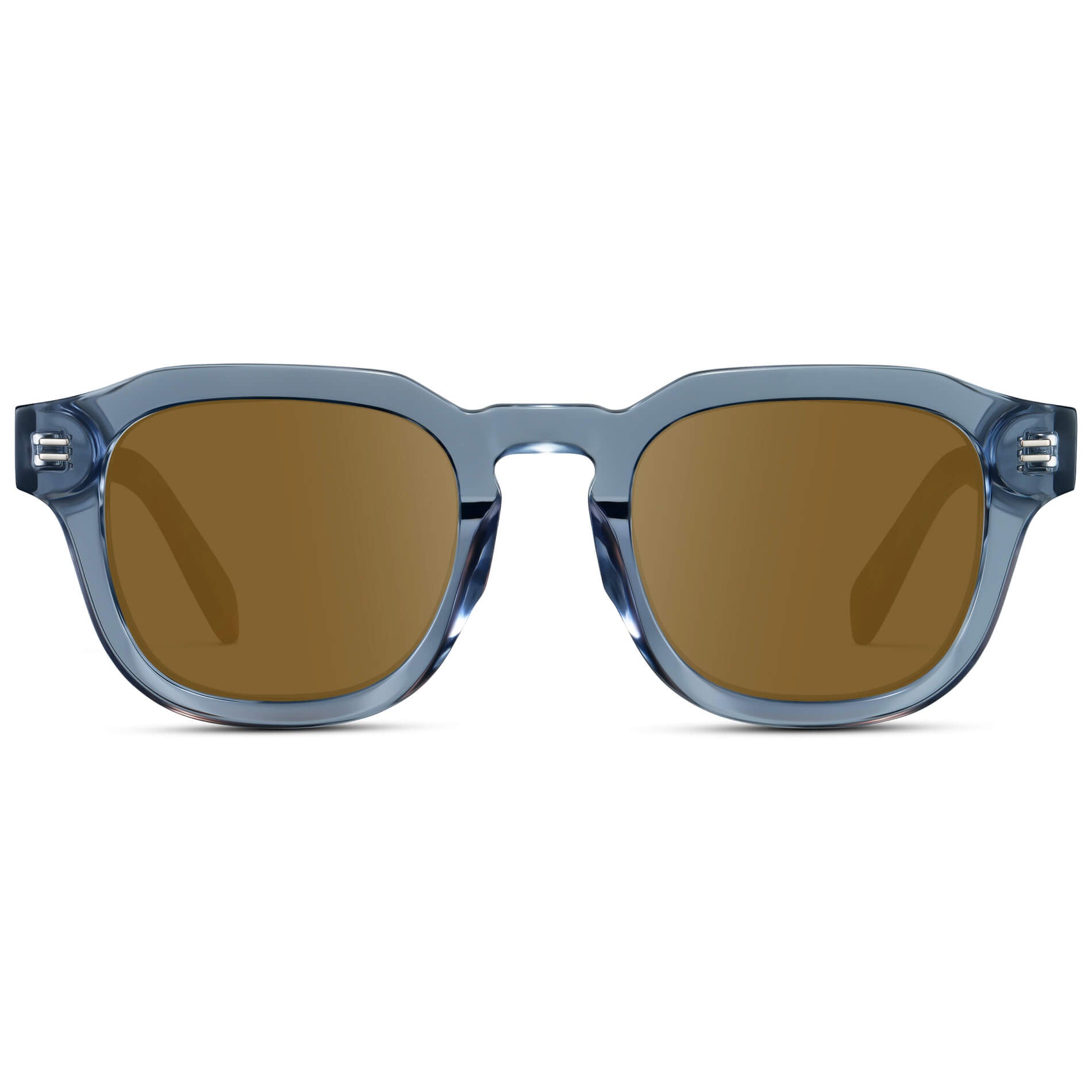 Denim Blue / Amber Lens || Men's Square Prescription Eyeglasses with Blue Acetate Frame and Brown Prescription Lens