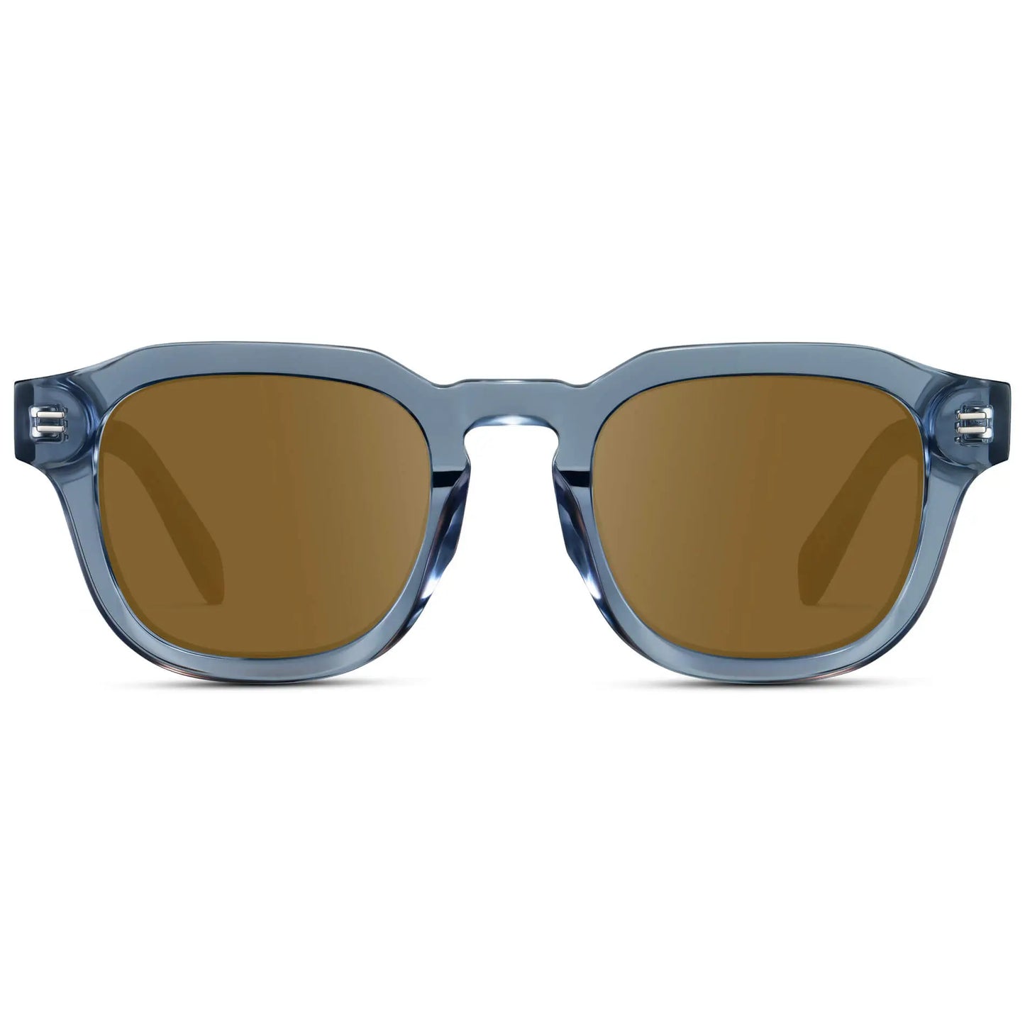 Denim Blue / Amber || Front view of Men's Square Prescription Eyeglasses with Blue Acetate Frame and Brown Prescription Lens