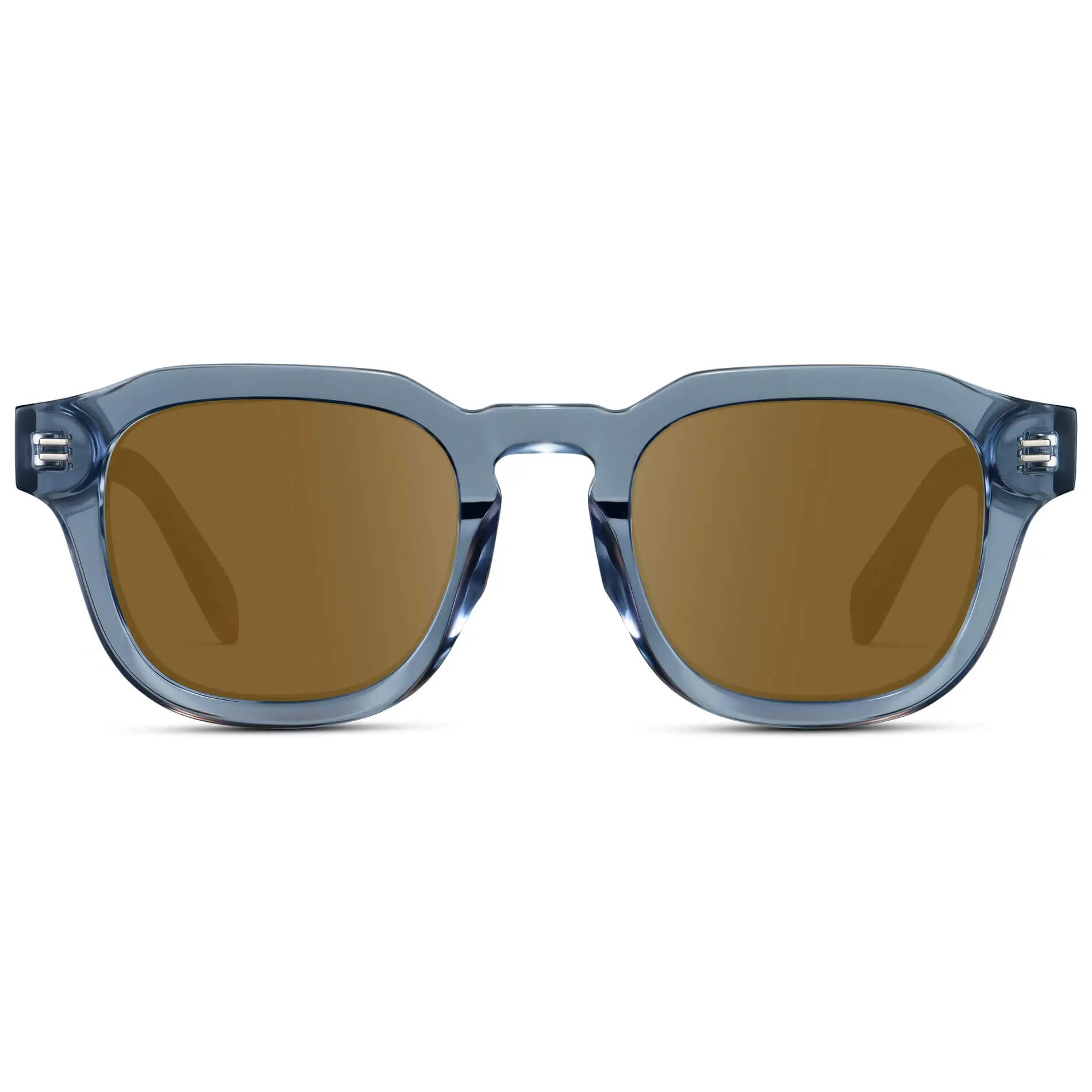 Denim Blue / Amber || Front view of Men's Square Prescription Eyeglasses with Blue Acetate Frame and Brown Prescription Lens