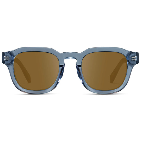 Denim Blue / Amber Lens || Men's Square Prescription Eyeglasses with Blue Acetate Frame and Brown Prescription Lens