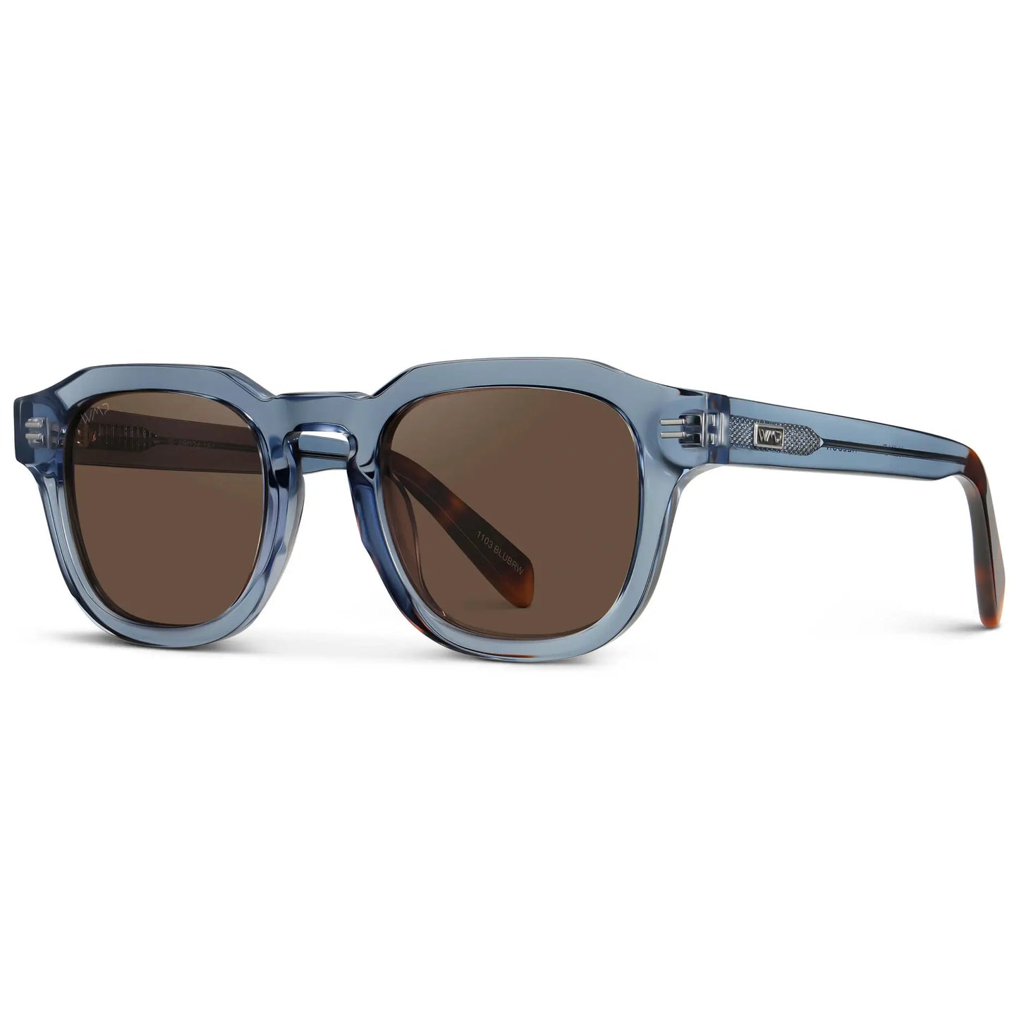 Denim Blue / Brown Lens || Men's Geometric Square Polarized Sunglasses with Blue Acetate Frame and Brown Lens