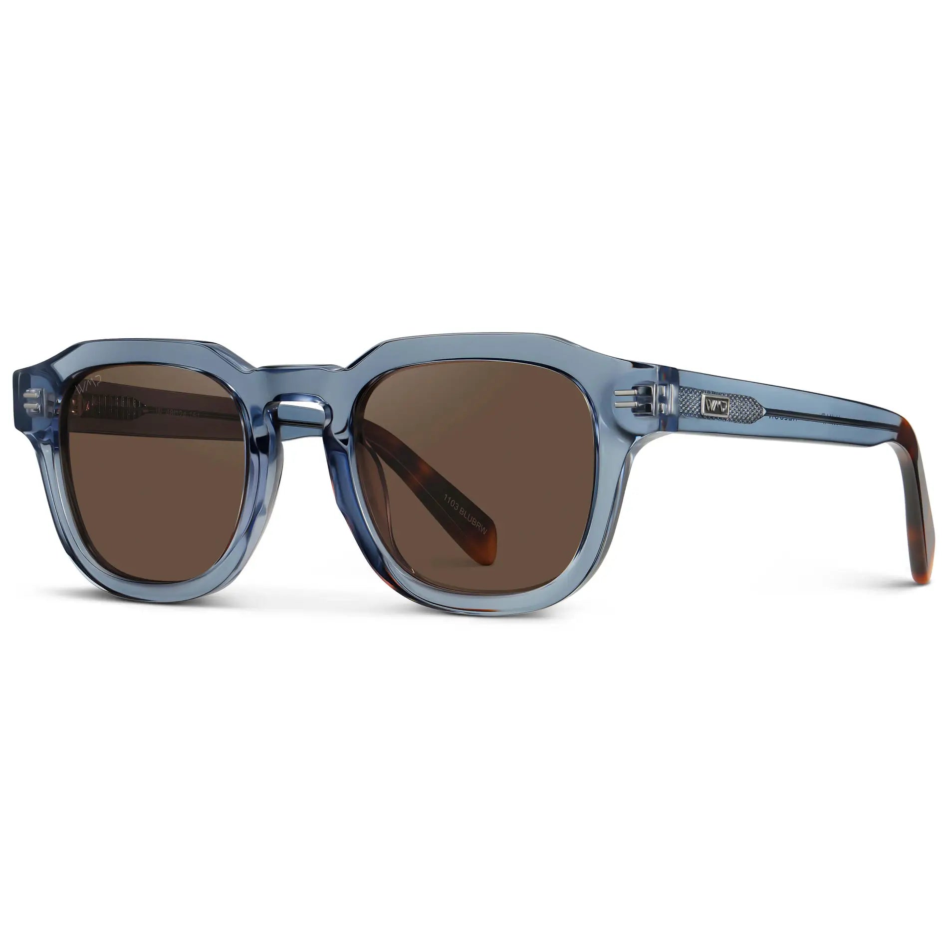 Denim Blue / Brown Lens || Men's Geometric Square Polarized Sunglasses with Blue Acetate Frame and Brown Lens