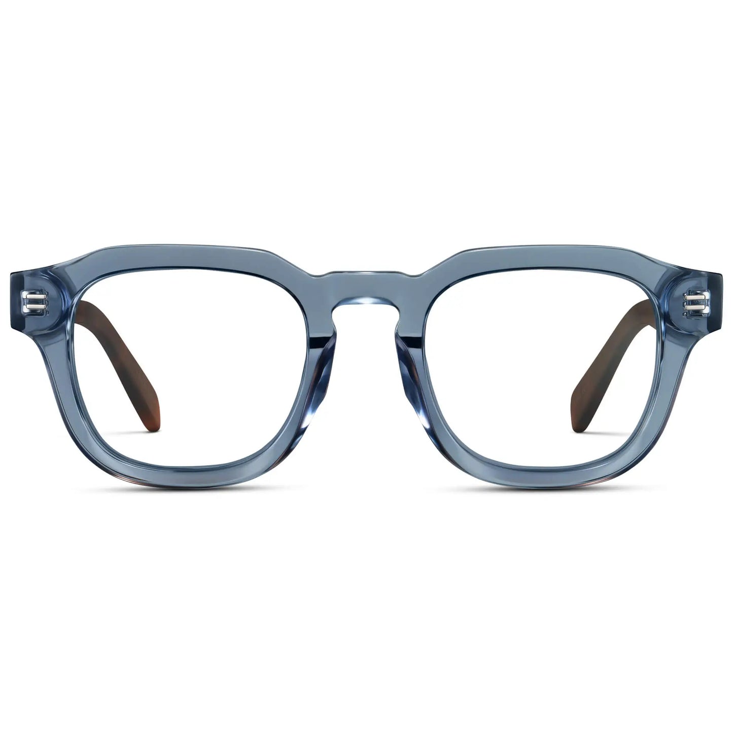 Denim Blue || Men's Square Prescription Eyeglasses with Denim Blue Acetate Frame and Clear Prescription Lens on a white background