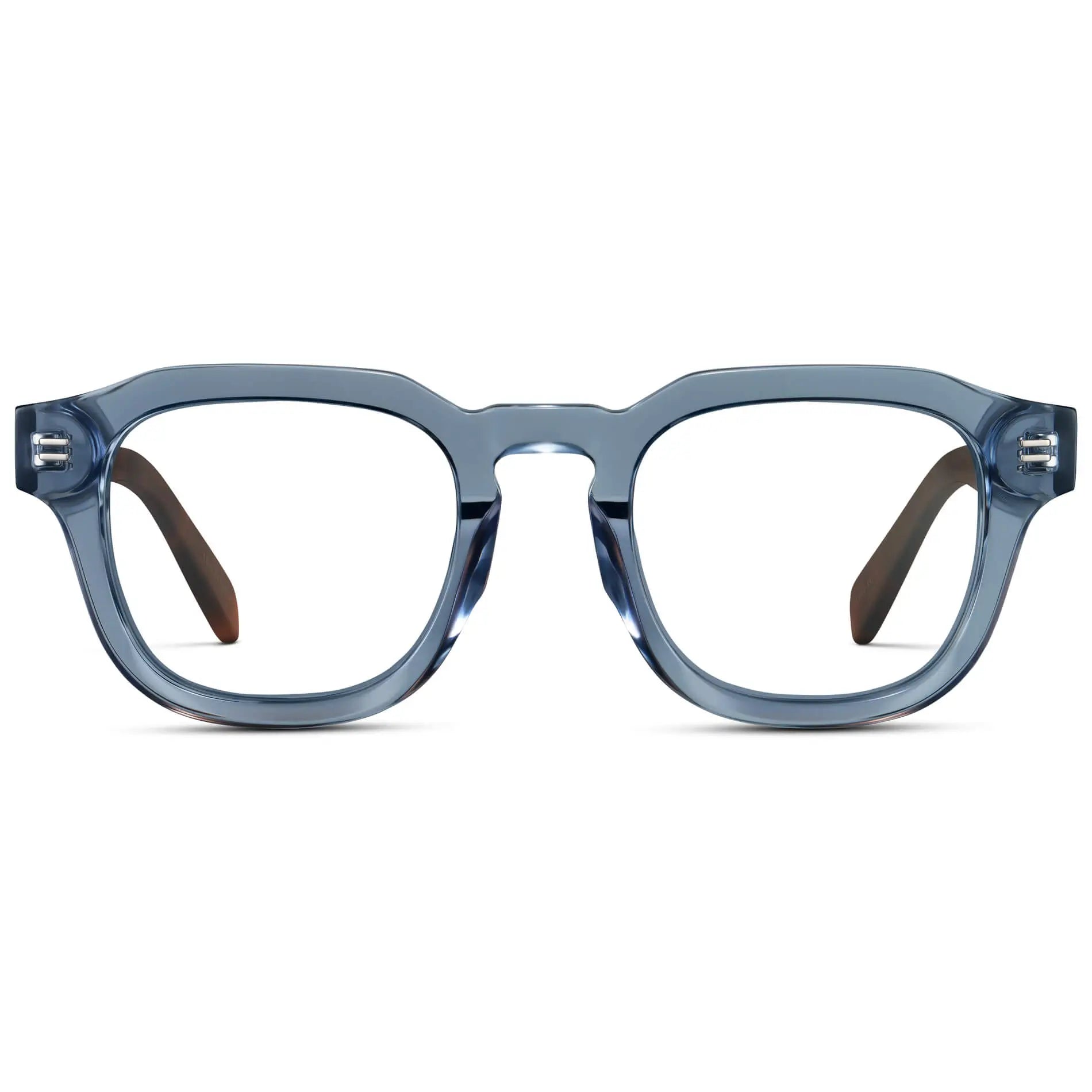 Denim Blue || Men's Square Prescription Eyeglasses with Denim Blue Acetate Frame and Clear Prescription Lens on a white background