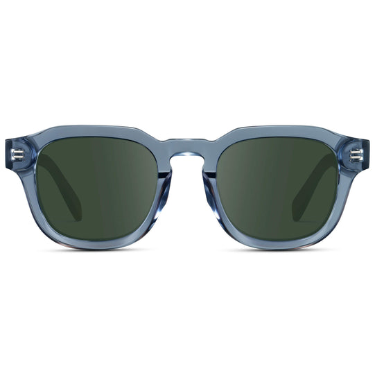 Denim Blue / G15 Lens || Men's Square Prescription Eyeglasses with Blue Acetate Frame and Green Prescription Lens