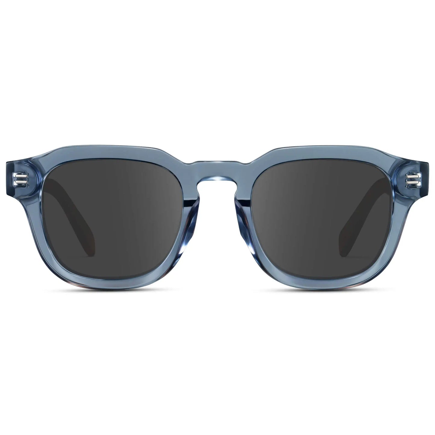 Denim Blue / Grey || Front view of Men's Square Prescription Sunglasses with Blue Acetate Frame and Grey Prescription Lens