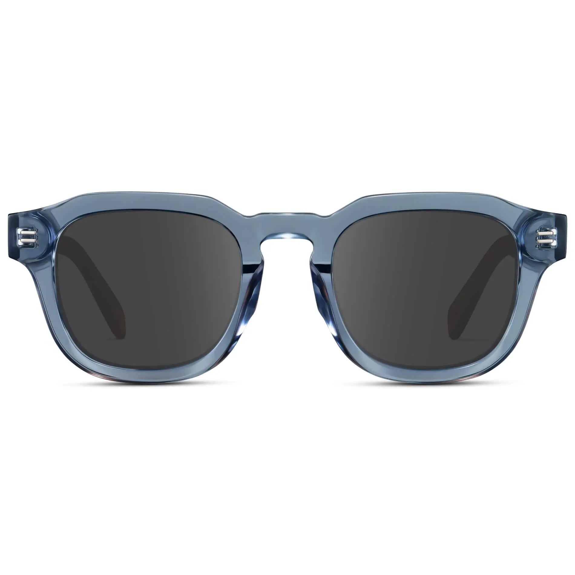 Denim Blue / Grey || Front view of Men's Square Prescription Sunglasses with Blue Acetate Frame and Grey Prescription Lens