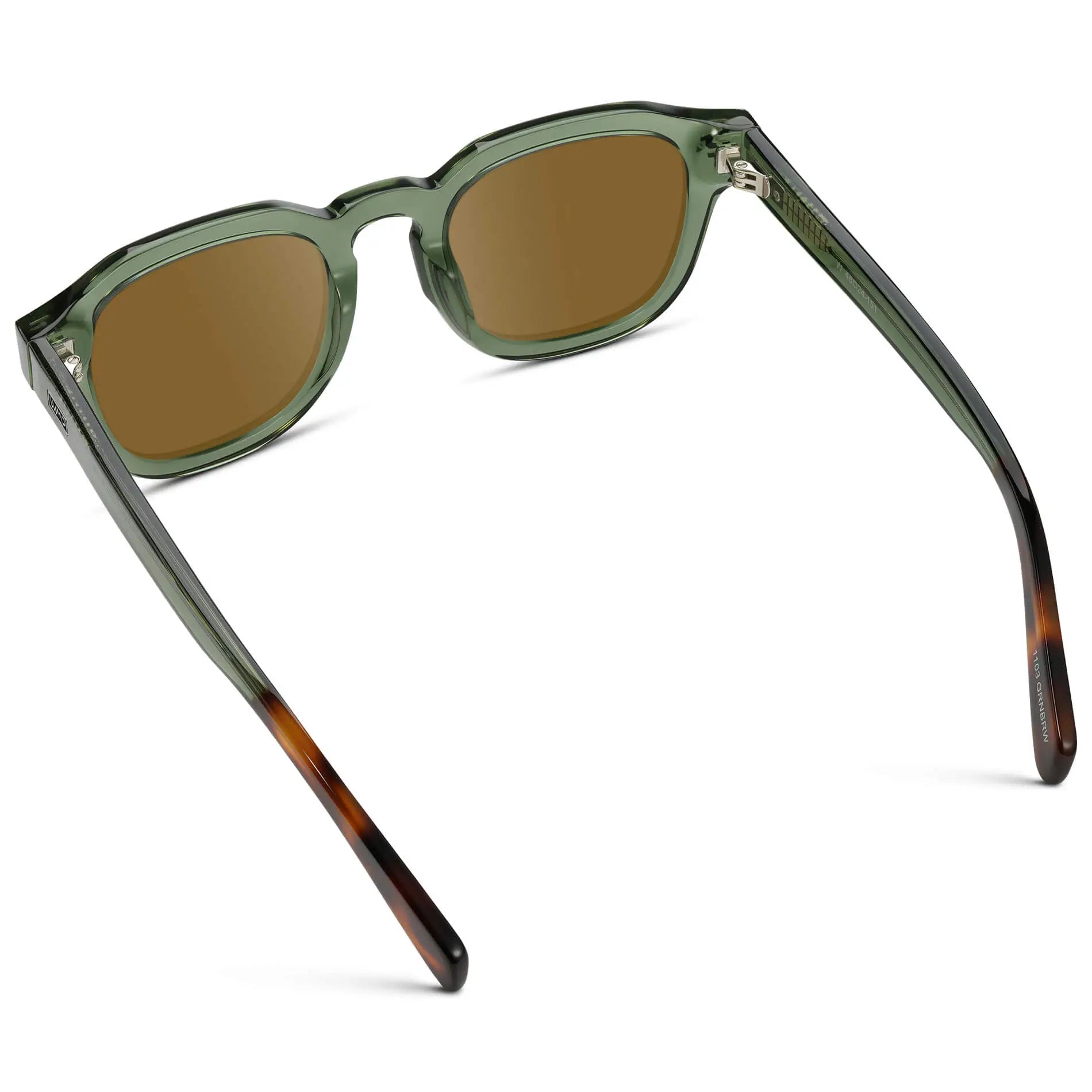 Crystal Agave Green / Amber || Back view of Men's Square Prescription Sunglasses with Green Acetate Frame and Amber Prescription Lens