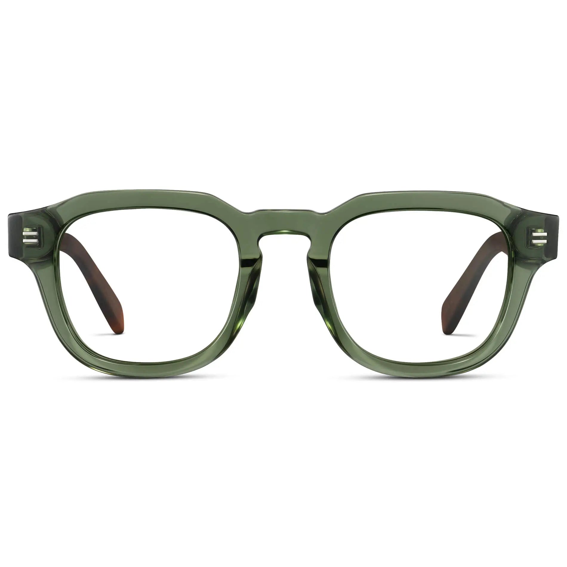 Crystal Agave Green || Men's Square Prescription Eyeglasses with Crystal Agave Green Acetate Frame and Clear Prescription Lens on a white background