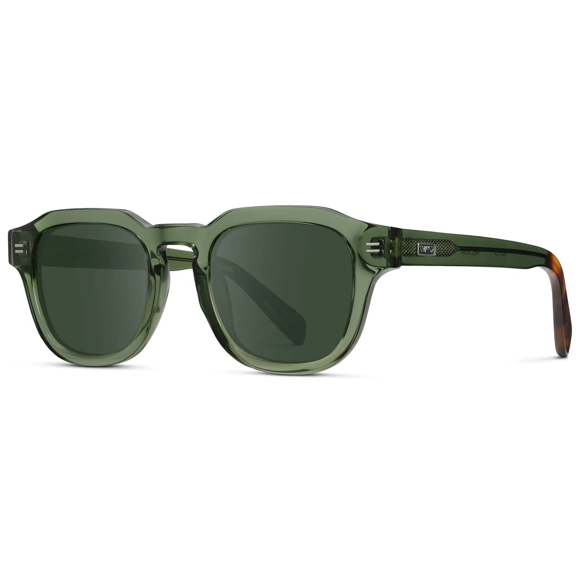 Crystal Agave Green / G15 || Side view of Men's Square Prescription Sunglasses with Green Acetate Frame and Green Prescription Lens