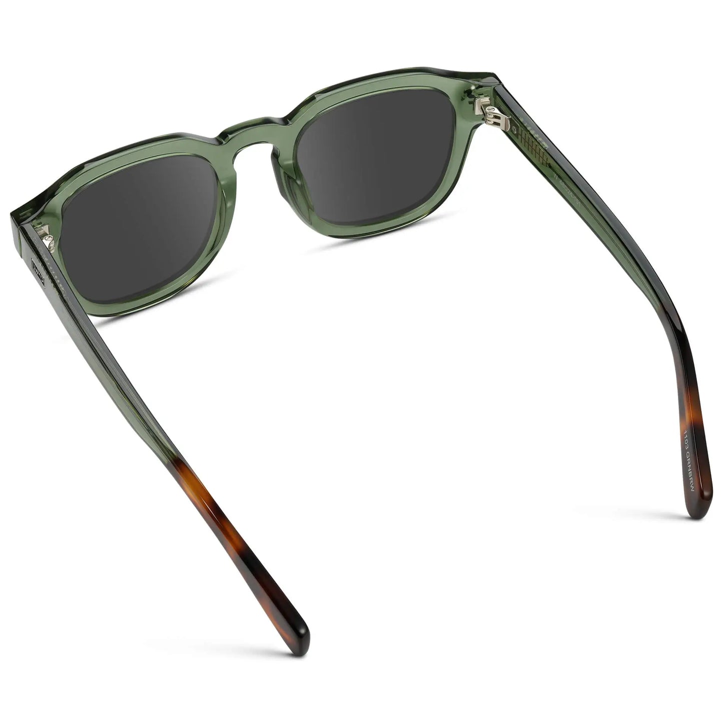 Crystal Agave Green / Grey || Back view of Men's Square Prescription Sunglasses with Green Acetate Frame and Grey Prescription Lens