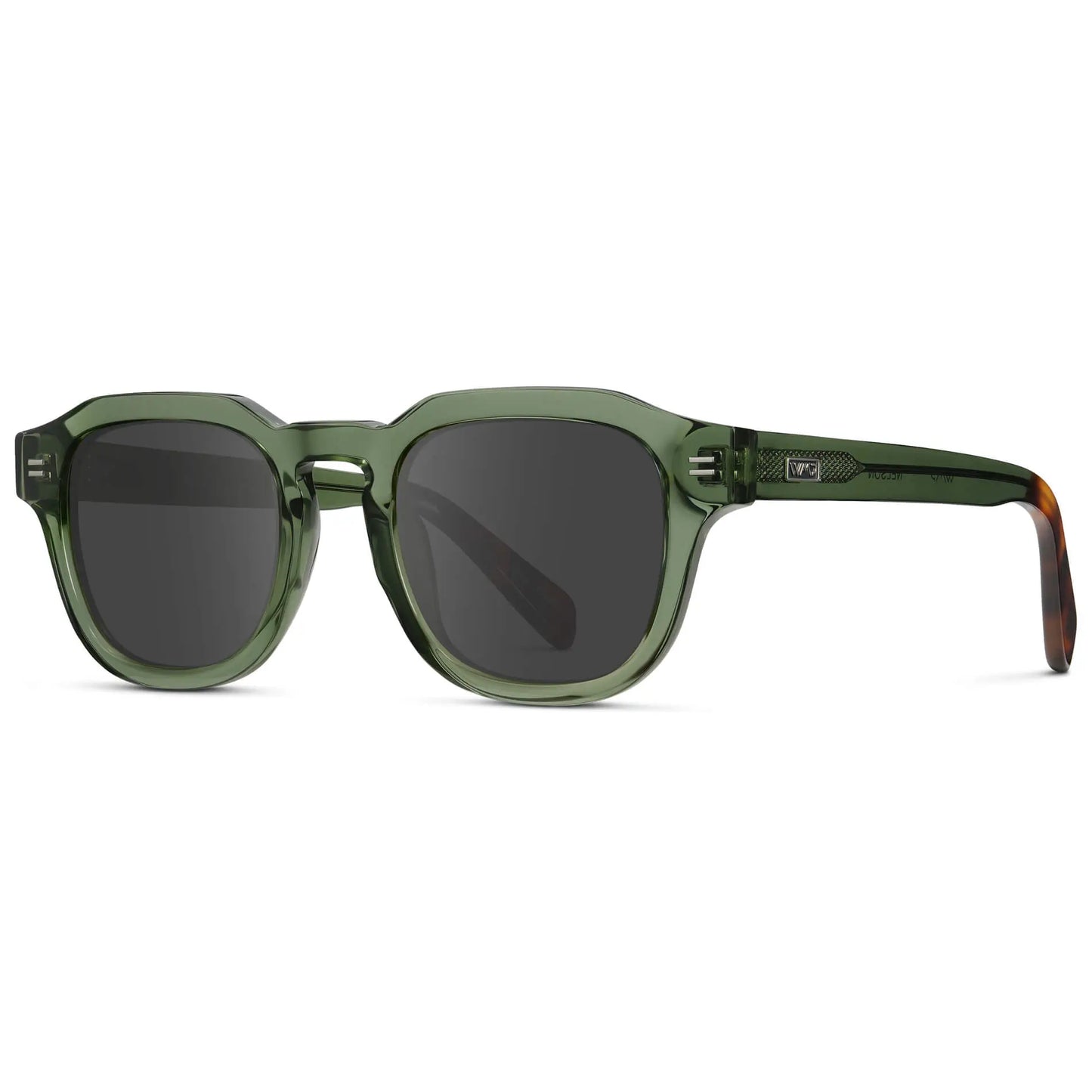 Crystal Agave Green / Grey || Side view of Men's Square Prescription Sunglasses with Green Acetate Frame and Grey Prescription Lens