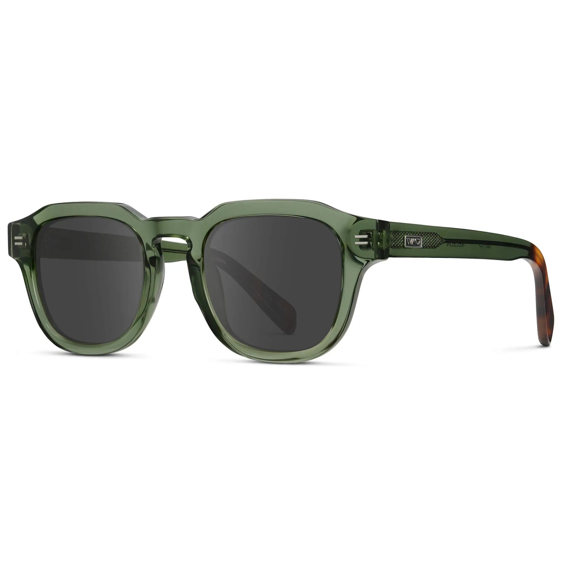 Crystal Agave Green / Grey || Side view of Men's Square Prescription Sunglasses with Green Acetate Frame and Grey Prescription Lens