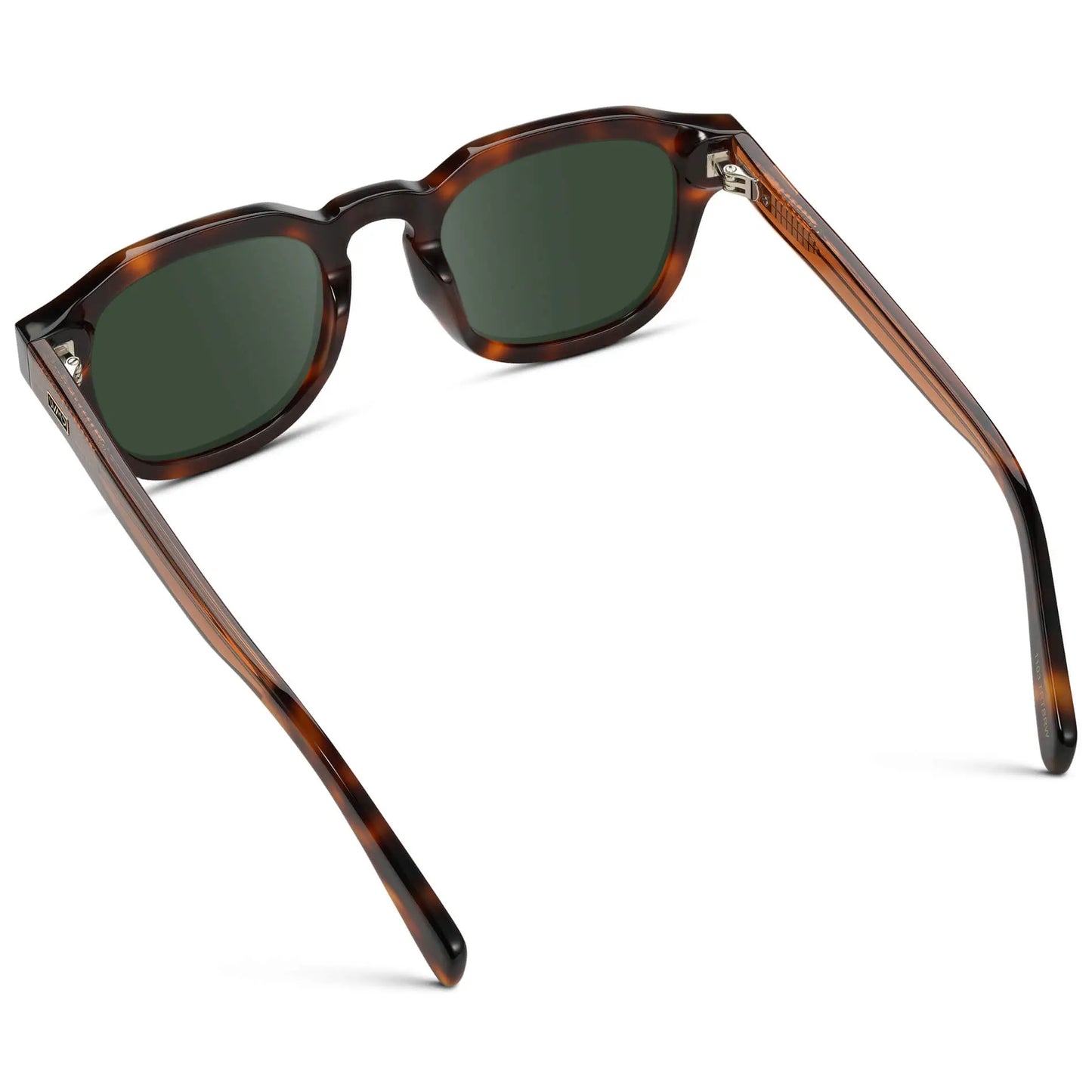 Havana Tortoise / G15 || Back view of Men's Square Prescription Sunglasses with Brown Tortoise Acetate Frame and Green Prescription Lens