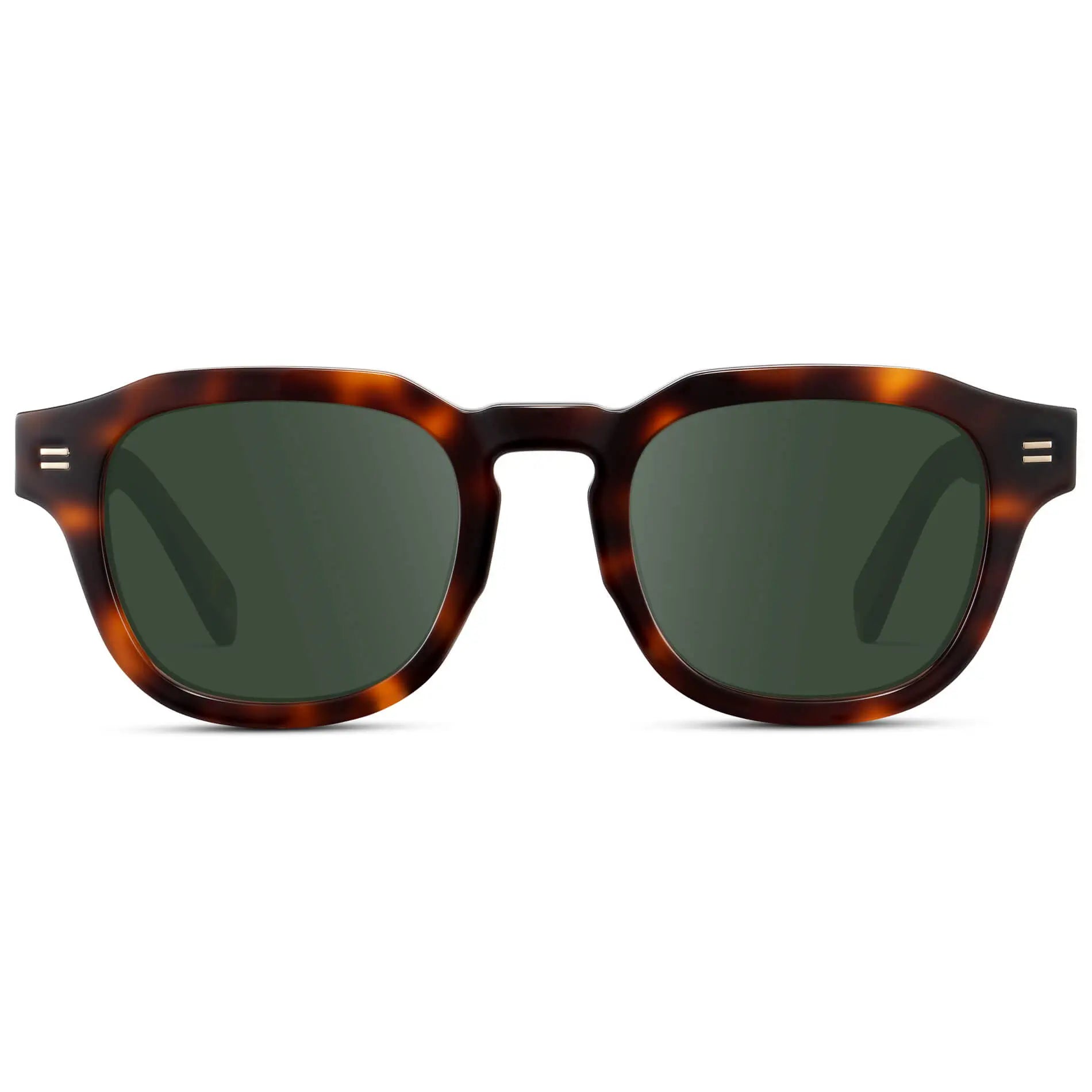 Havana Tortoise / G15 || Front view of Men's Square Prescription Sunglasses with Brown Tortoise Acetate Frame and Green Prescription Lens