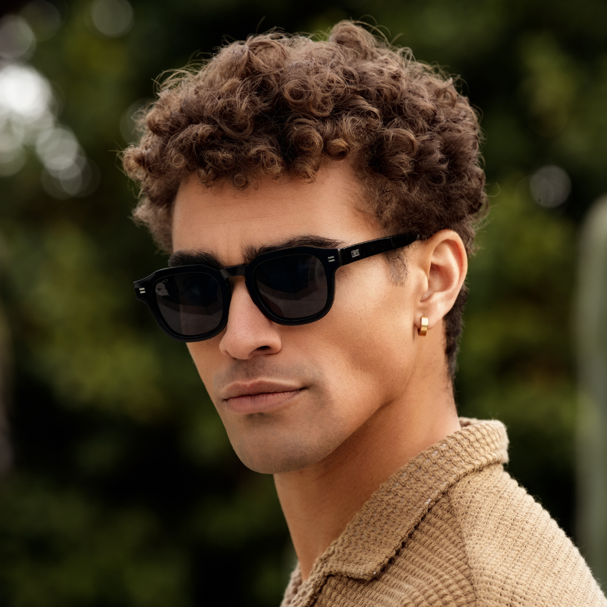 Black / Triple Black Lens || Men's Geometric Square Polarized Sunglasses with Black Acetate Frame and Black Lens