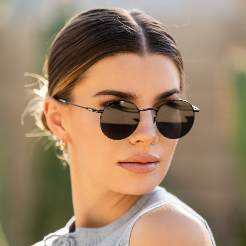 Black / Black Lens || Black Round Metal Frame Sunglasses with Black UV Protection Lenses