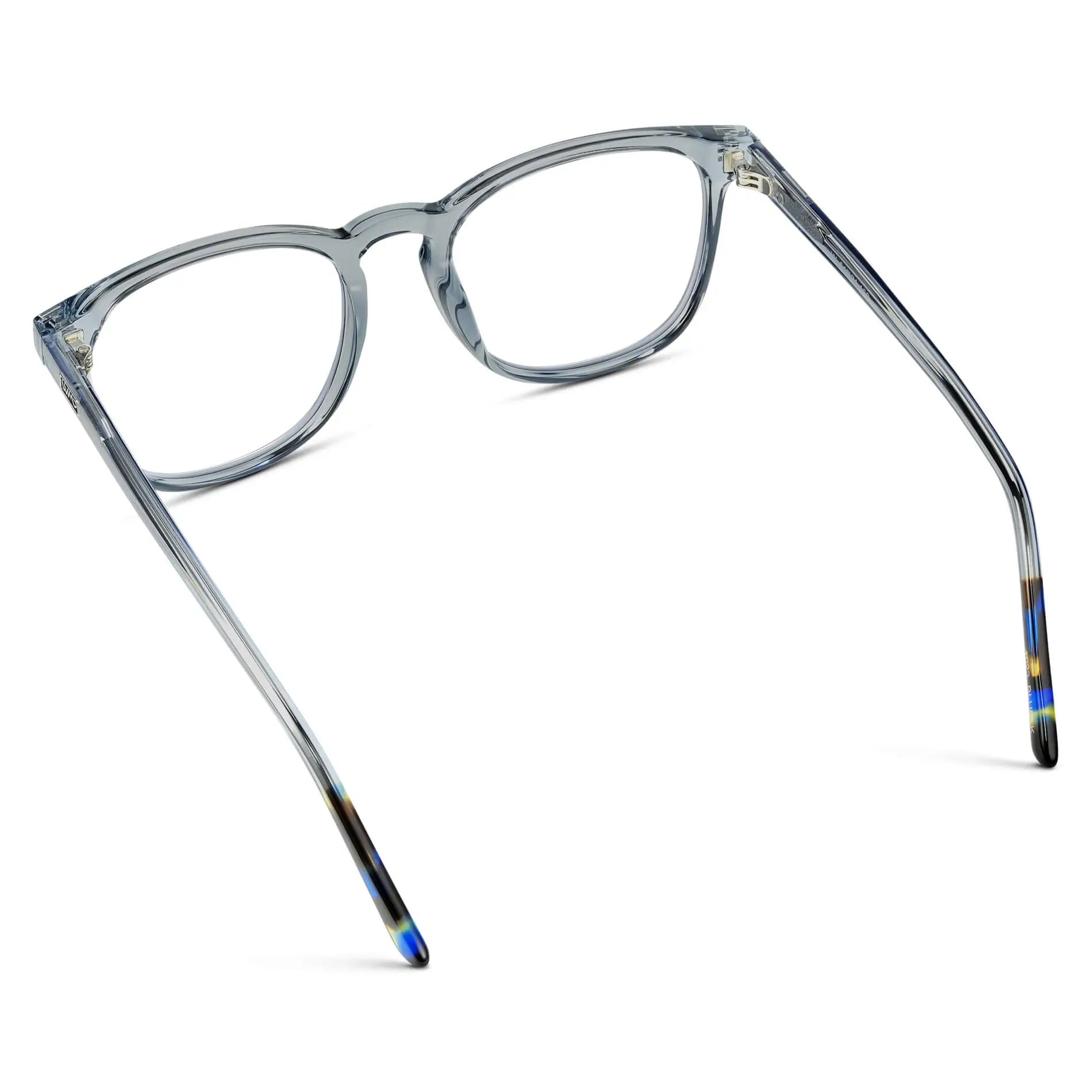 Crystal Cadet Grey || Back view of Men's Square Prescription Glasses with Crystal Cadet Grey Frame and Clear Lenses on a white background
