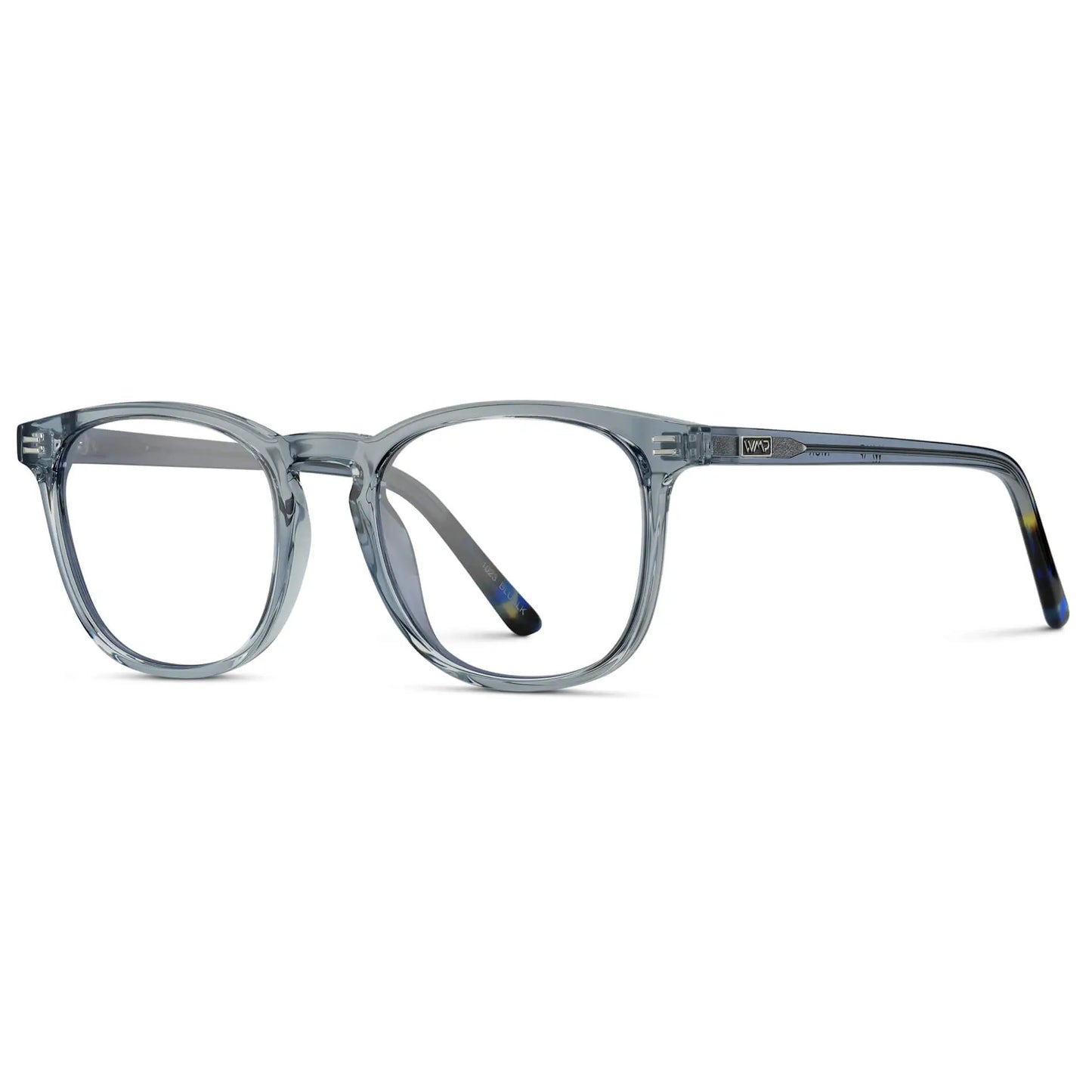 Crystal Cadet Grey || Side view of Men's Square Prescription Glasses with Crystal Cadet Grey Frame and Clear Lenses on a white background