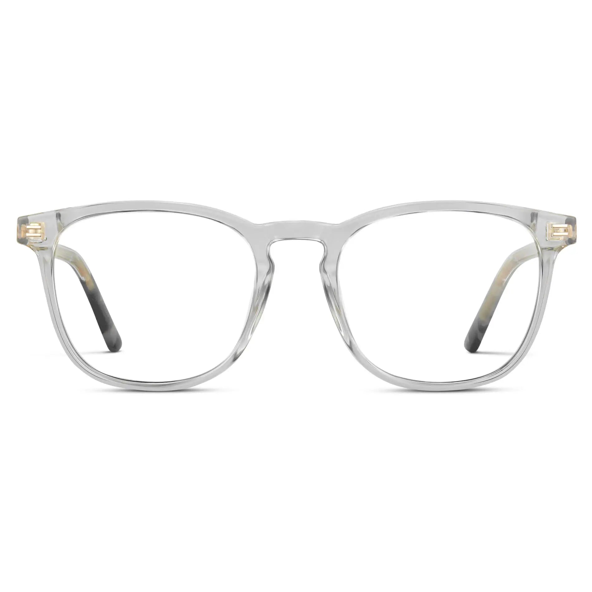 Clear || Men's Square Prescription Glasses with Clear Frame and Clear Lenses on a white background
