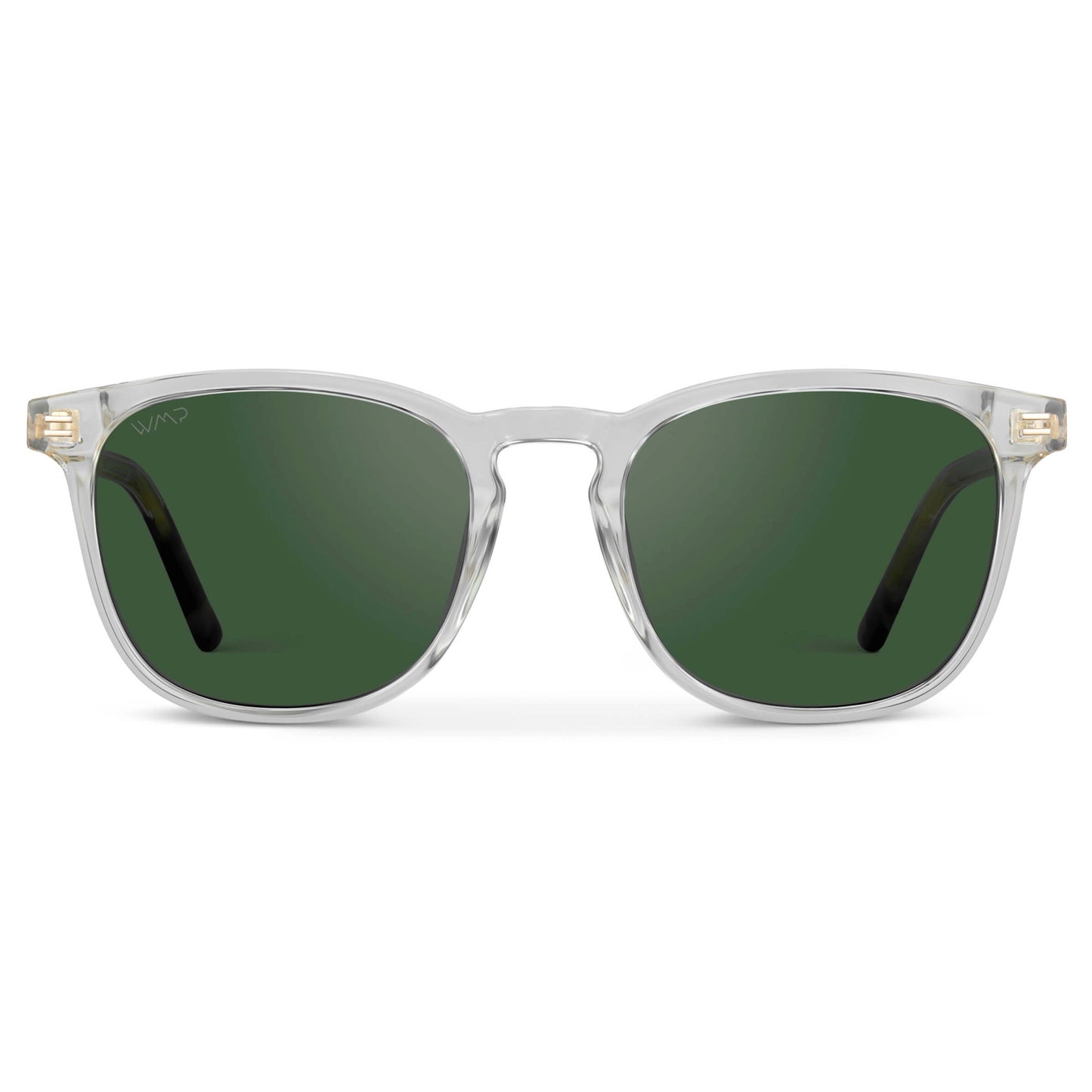 Clear / Smoke Green Lens || Clear Square Frame Sunglasses with Green Polarized Lenses