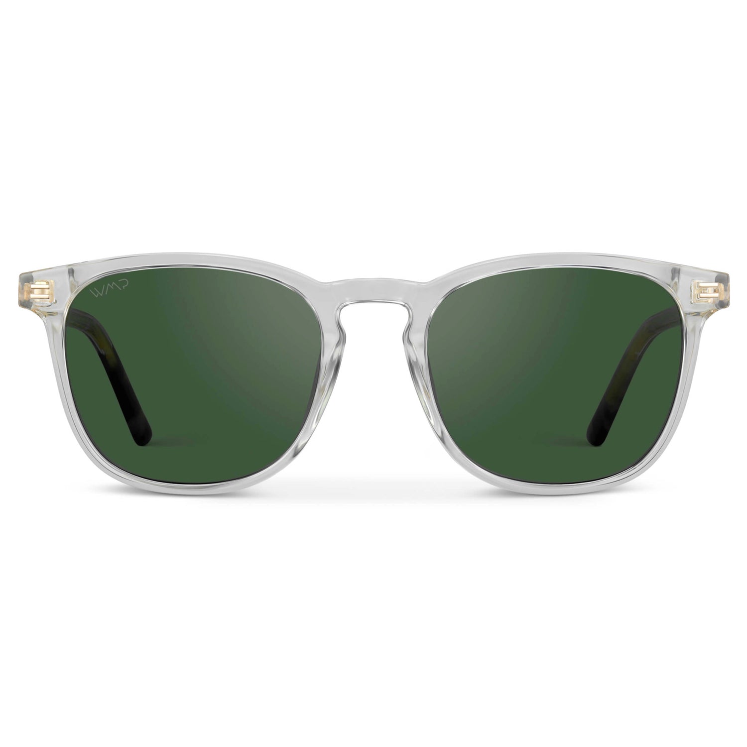 Clear / Smoke Green Lens || Clear Square Frame Sunglasses with Green Polarized Lenses