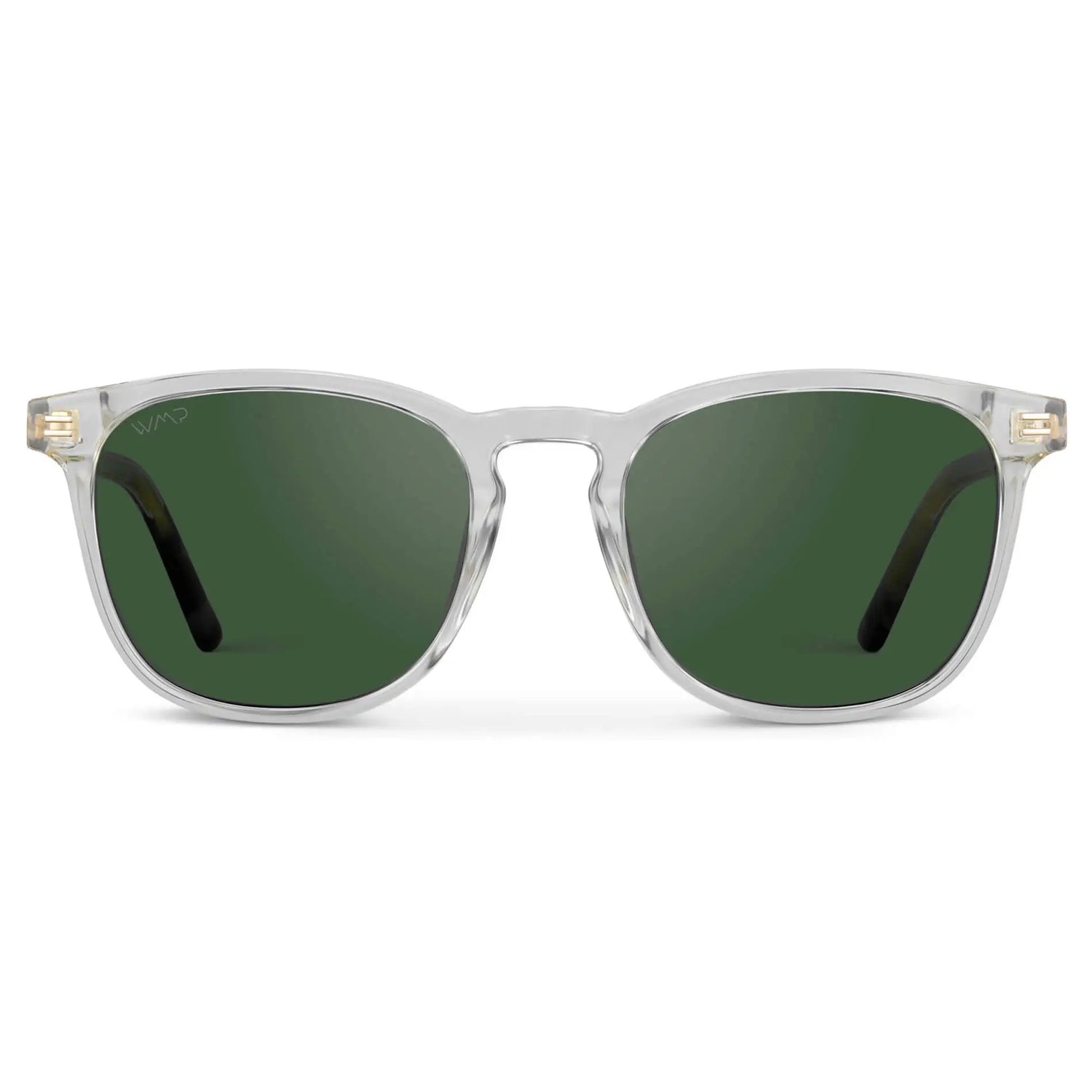 Clear / Smoke Green Lens || Men's Clear Square Frame Sunglasses with Green Polarized Lenses