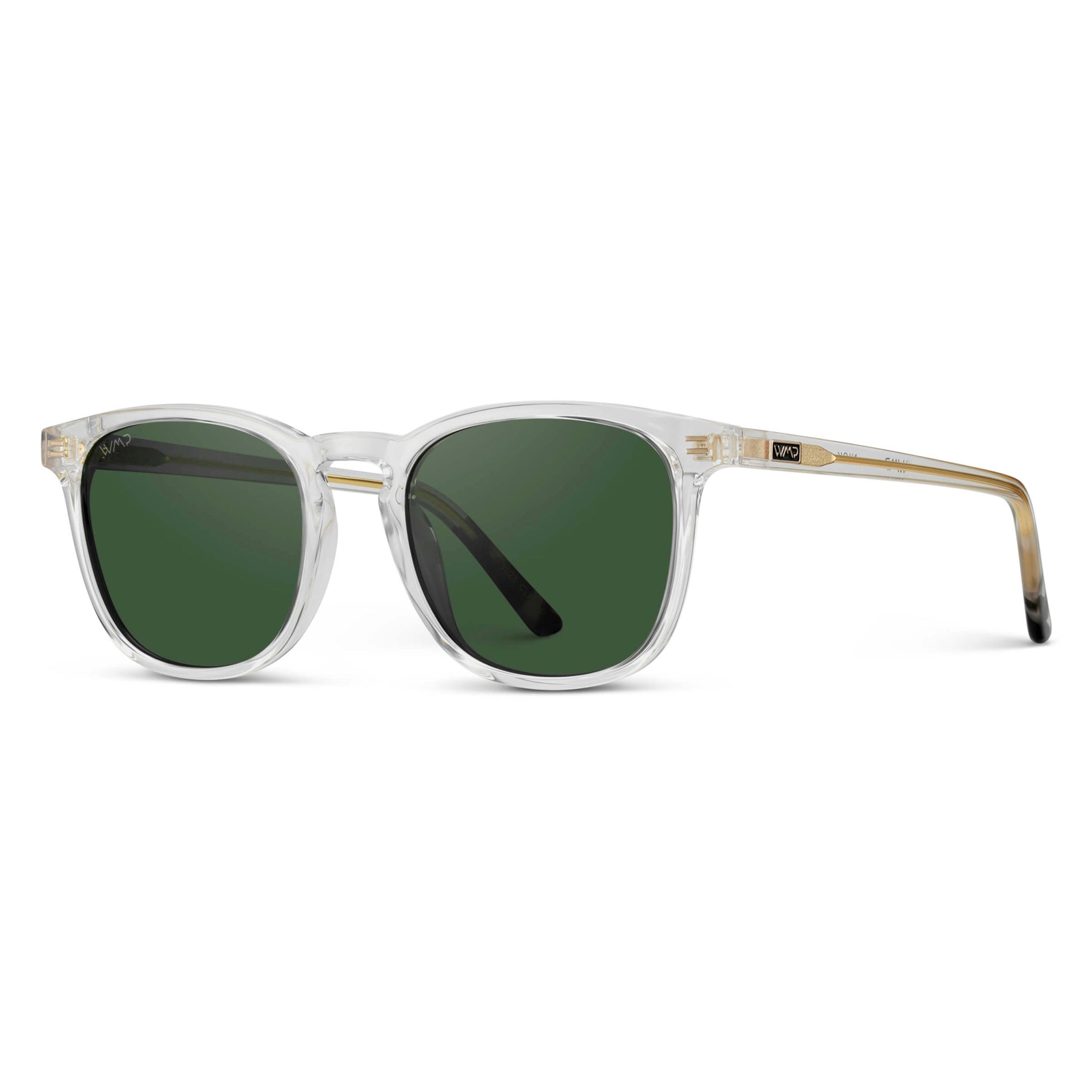 Clear / Smoke Green Lens || Clear Square Frame Sunglasses with Green Polarized Lenses