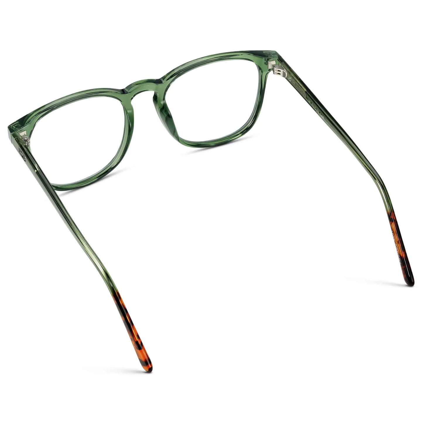 Emerald Green || Back view of Men's Square Prescription Glasses with Emerald Green Frame and Clear Lenses on a white background
