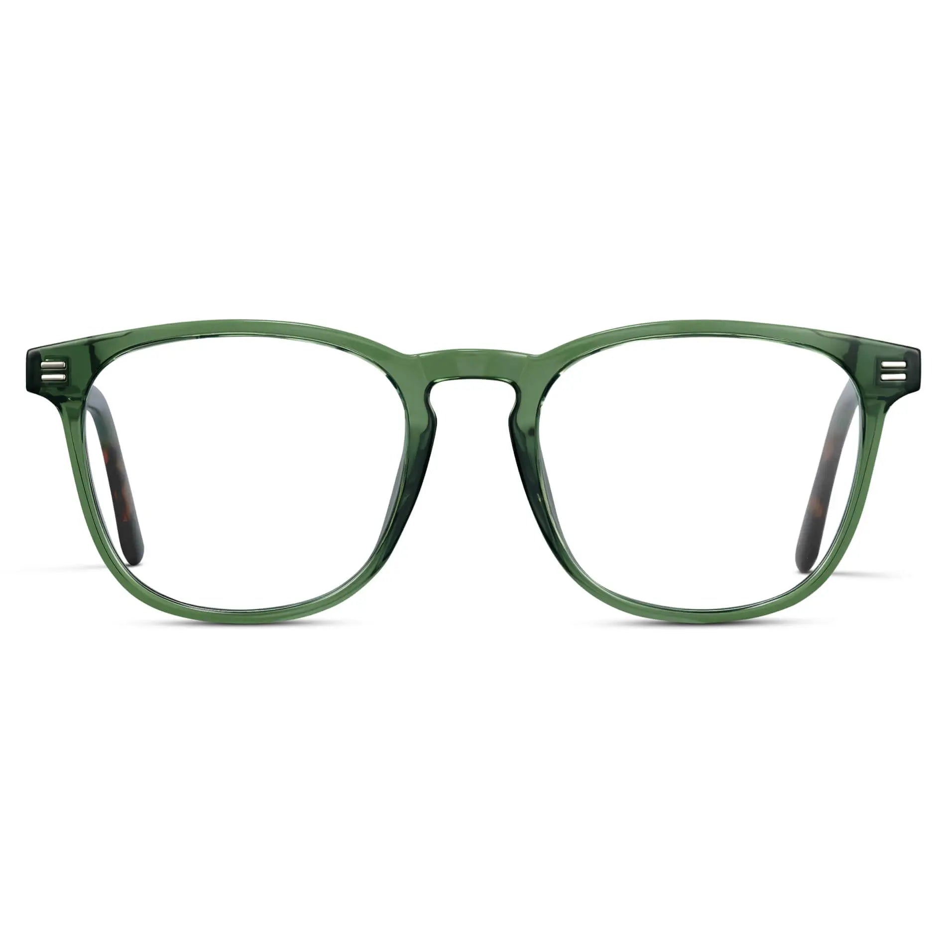 Emerald Green || Men's Square Prescription Glasses with Emerald Green Frame and Clear Lenses on a white background