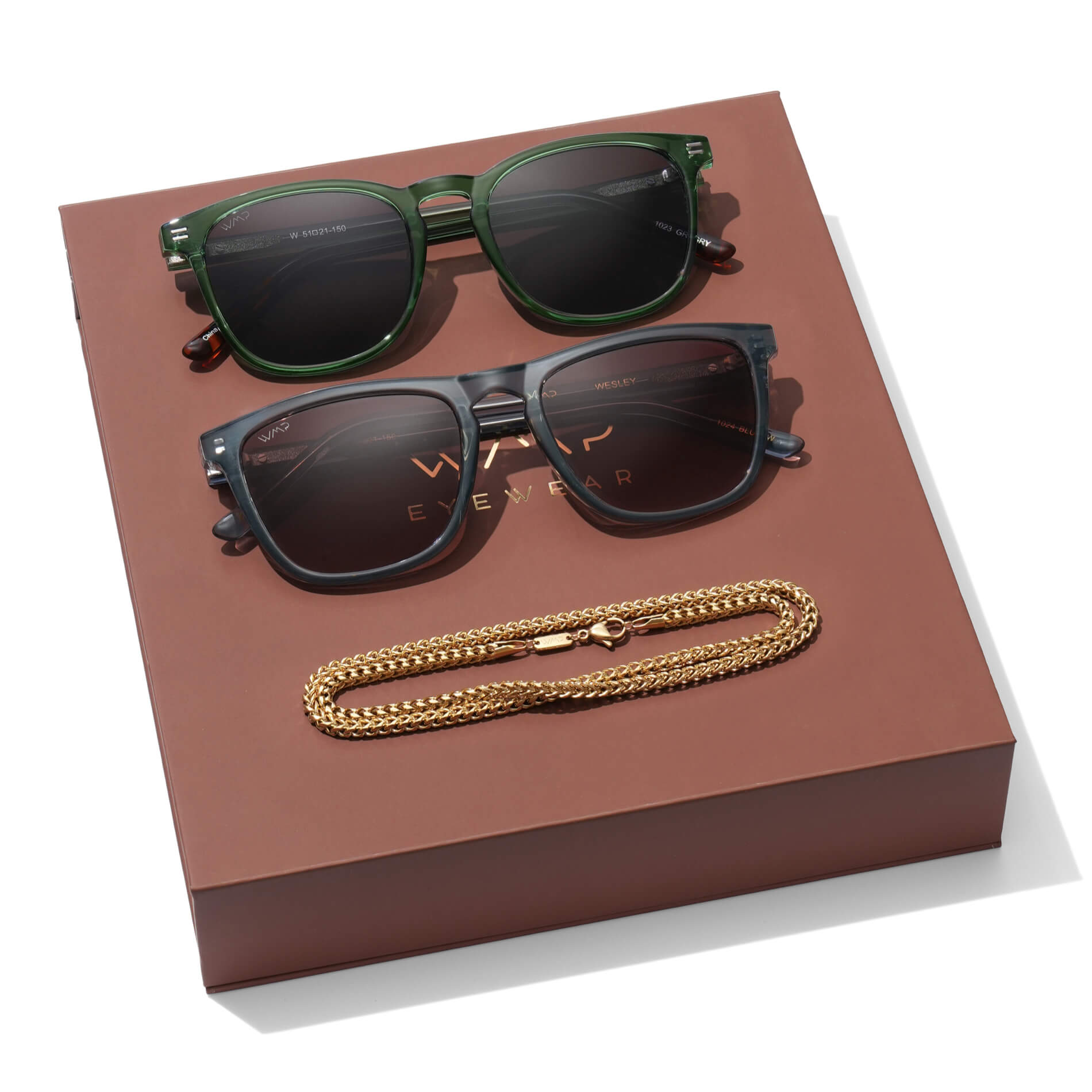 The Oasis Kit || Men's Gift Kit including Two Pairs of Premium Acetate Frame Polarized Lens Sunglasses and a high polished 14k gold plated stainless steel necklace