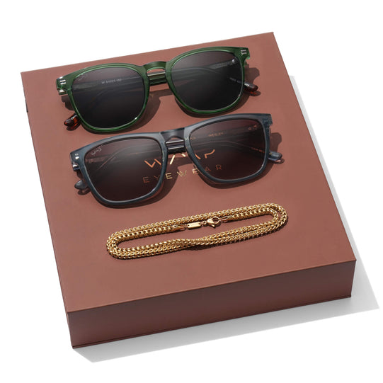 The Oasis Kit || Men's Gift Kit including Two Pairs of Premium Acetate Frame Polarized Lens Sunglasses and a high polished 14k gold plated stainless steel necklace