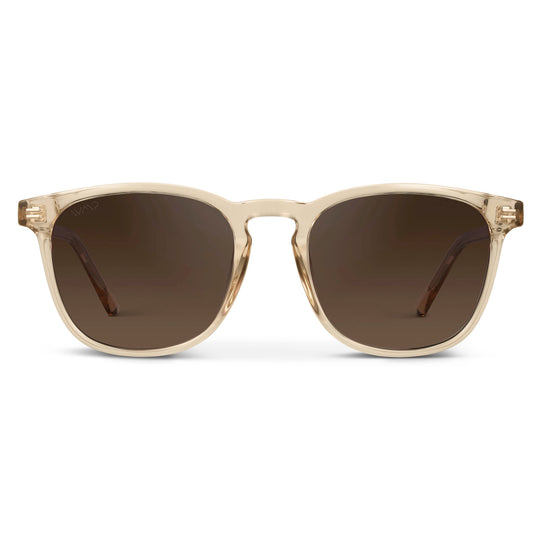 Crystal Sand Brown / Dark Beige Gradient Lens || Light Brown Square Frame Sunglasses with Brown Polarized Lenses