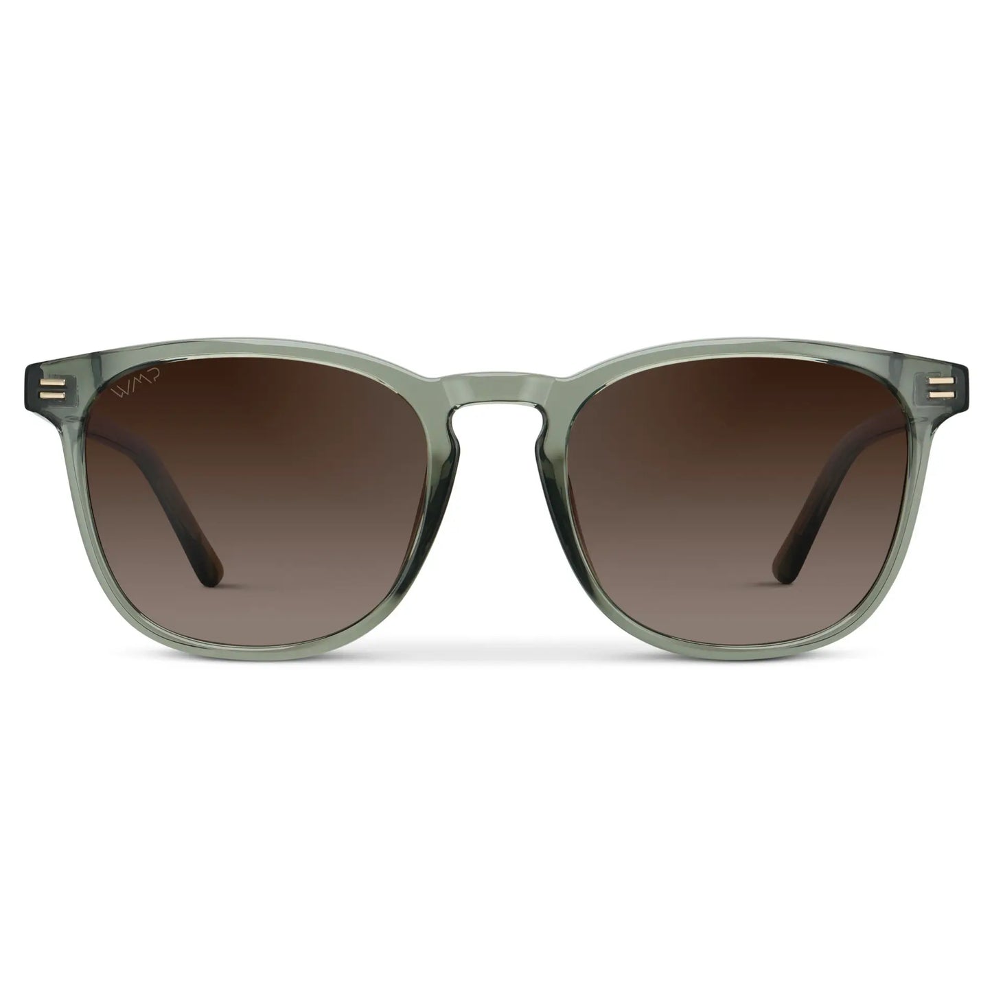 Sage Green / Brown Gradient Lens || Men's Sage Green Square Frame Sunglasses with Brown Gradient Polarized Lenses on a white background
