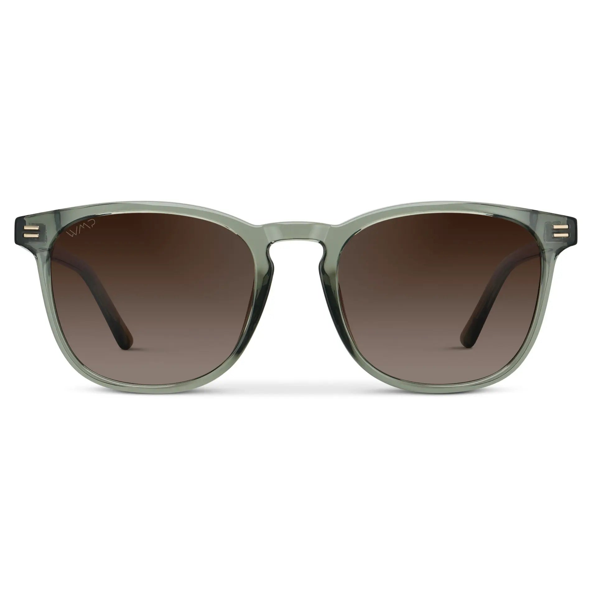 Sage Green / Brown Gradient Lens || Men's Sage Green Square Frame Sunglasses with Brown Gradient Polarized Lenses on a white background