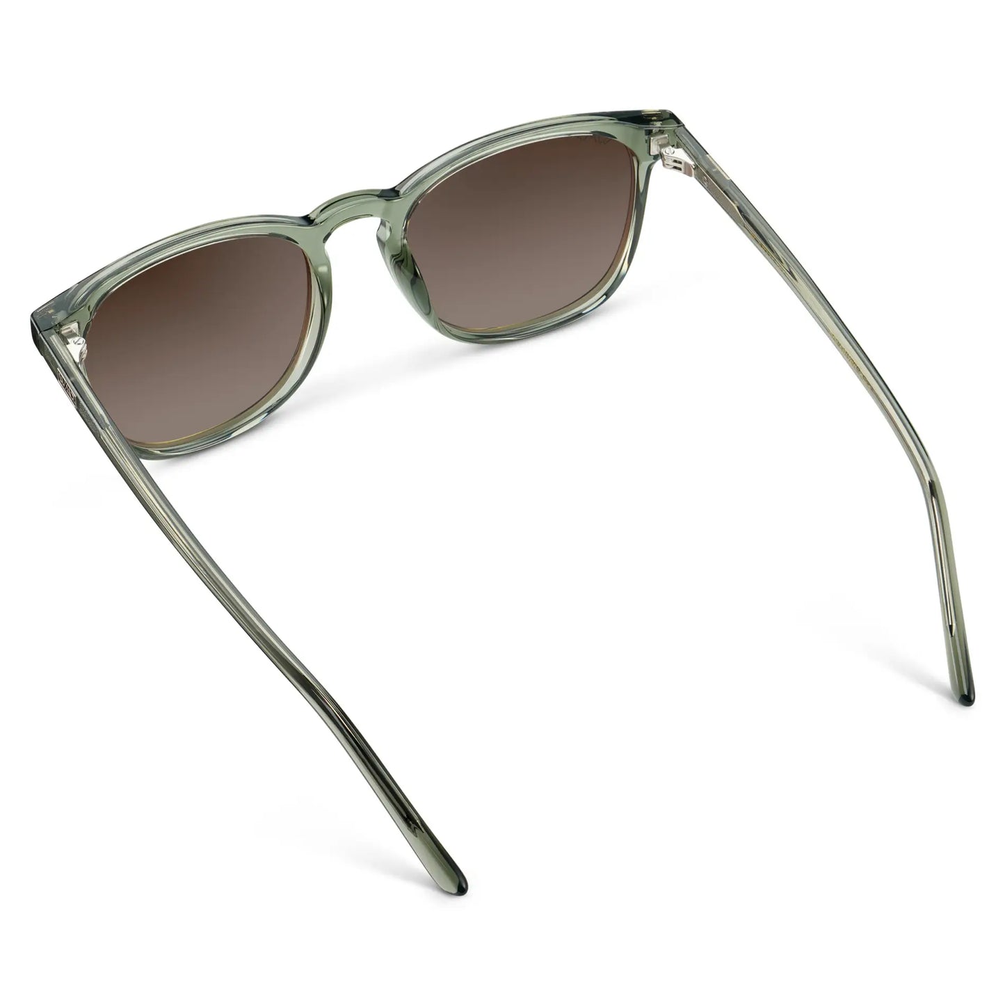 Sage Green / Brown Gradient Lens || Back view of Men's Sage Green Square Frame Sunglasses with Brown Gradient Polarized Lenses on a white background
