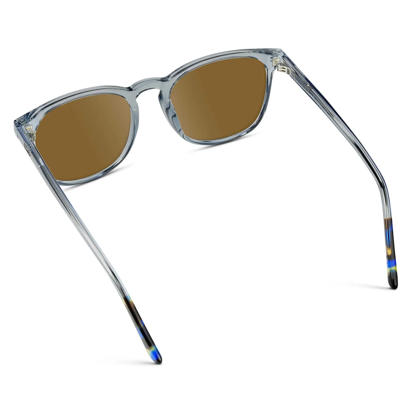 Crystal Cadet Grey / Amber || Back view of Grey Square Frame Prescription Sunglasses with Brown Lenses on a white background