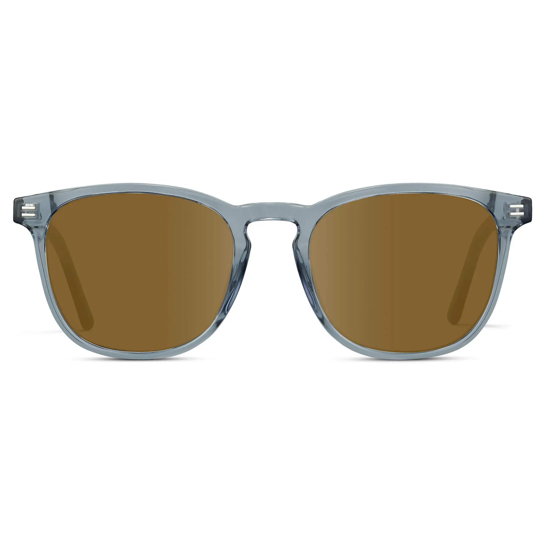 Crystal Cadet Grey / Amber || Grey Square Frame Prescription Sunglasses with Brown Lenses on a white background
