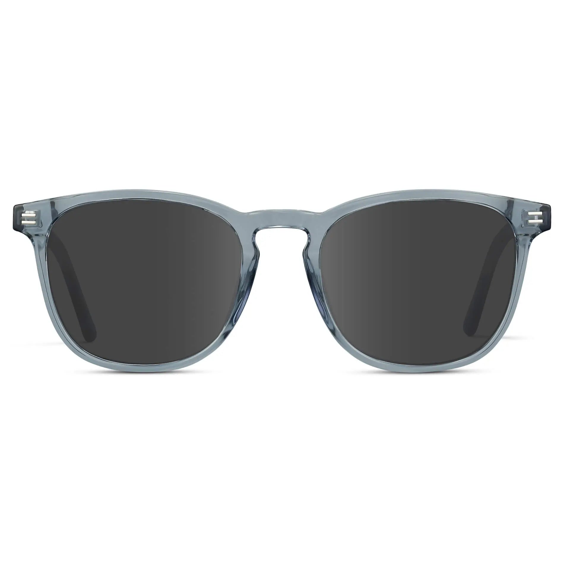 Crystal Cadet Grey / Grey || Grey Square Frame Prescription Sunglasses with Grey Lenses on a white background 