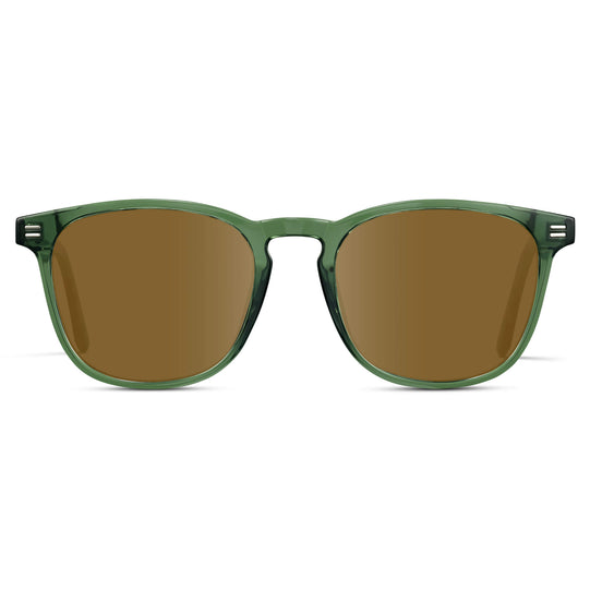 Emerald Green / Amber Lens || Green Square Frame Prescription Sunglasses with Brown Lenses