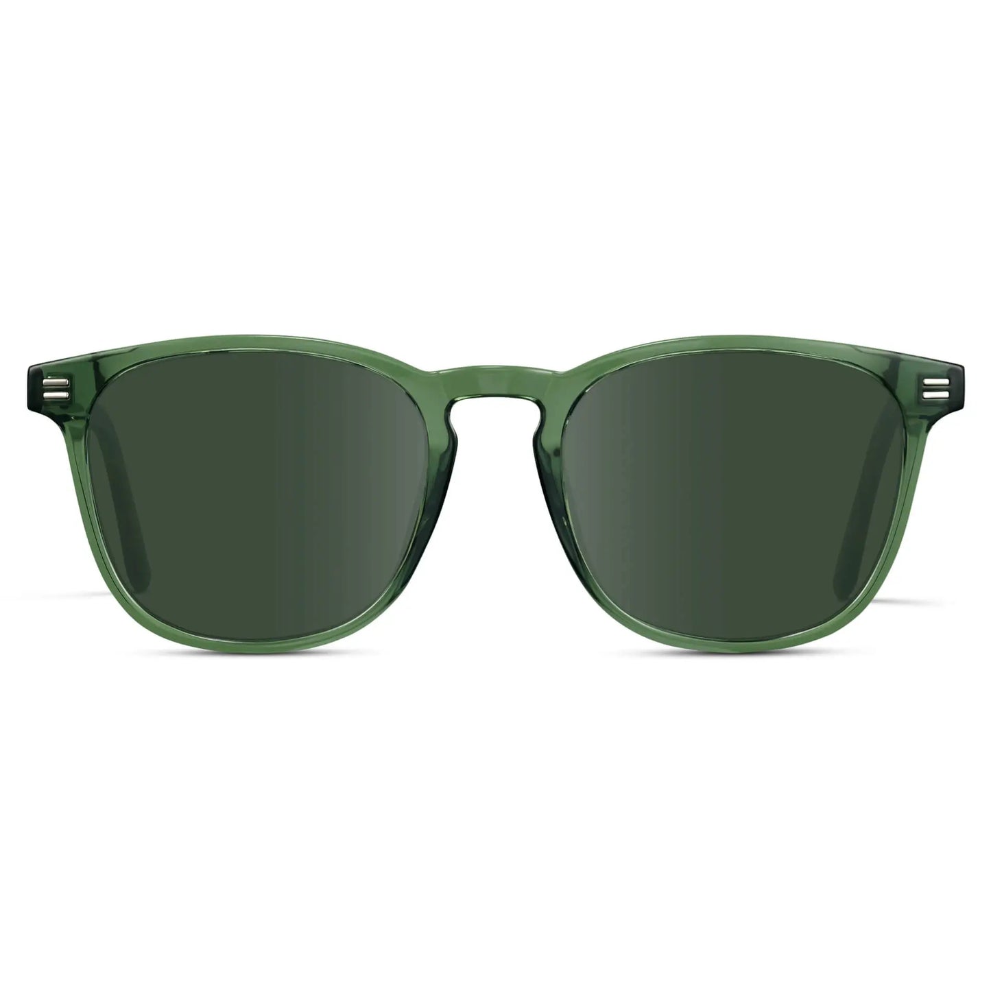 Emerald Green / G15 || Green Square Frame Prescription Sunglasses with Green Lenses on a white background